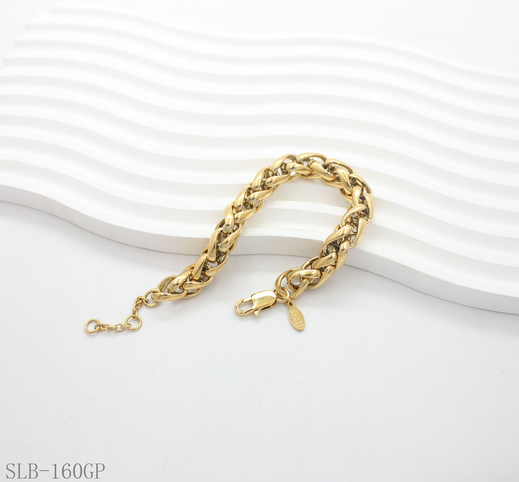 Solid Chunky Polished Cuban Link Bracelet | Solid Stainless Steel Vacuum Ion Gold Plated Lobster Clasp Adjustable Women Heavy Statement Stacking Wrist Chain Factory Wholesale