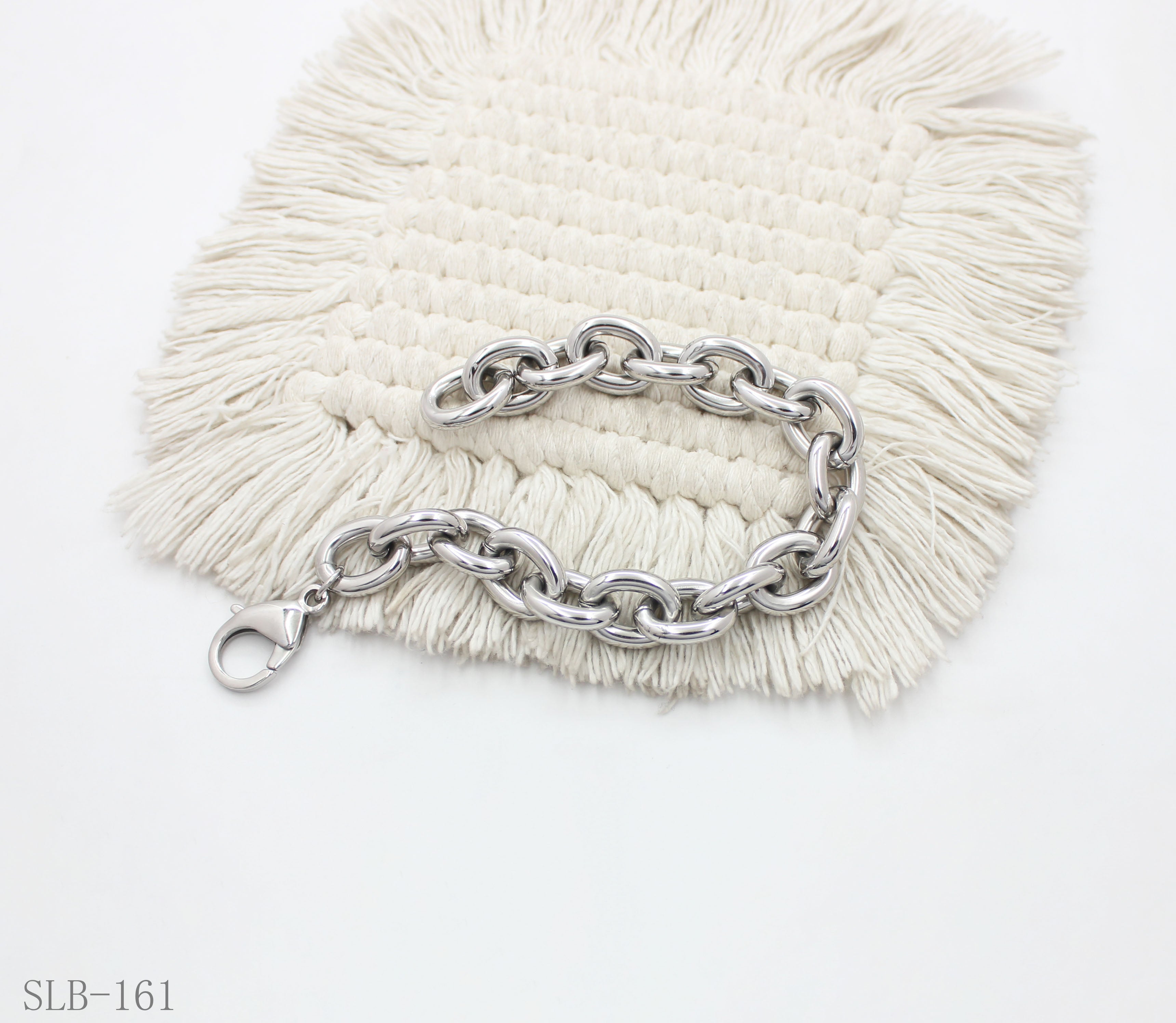 Solid Chunky Large Oval O Interlock Link Bracelet | Solid Stainless Steel Vacuum Ion Silver Plated Lobster Clasp Adjustable Unisex Heavy Statement Stacking Wrist Chain Factory Wholesale