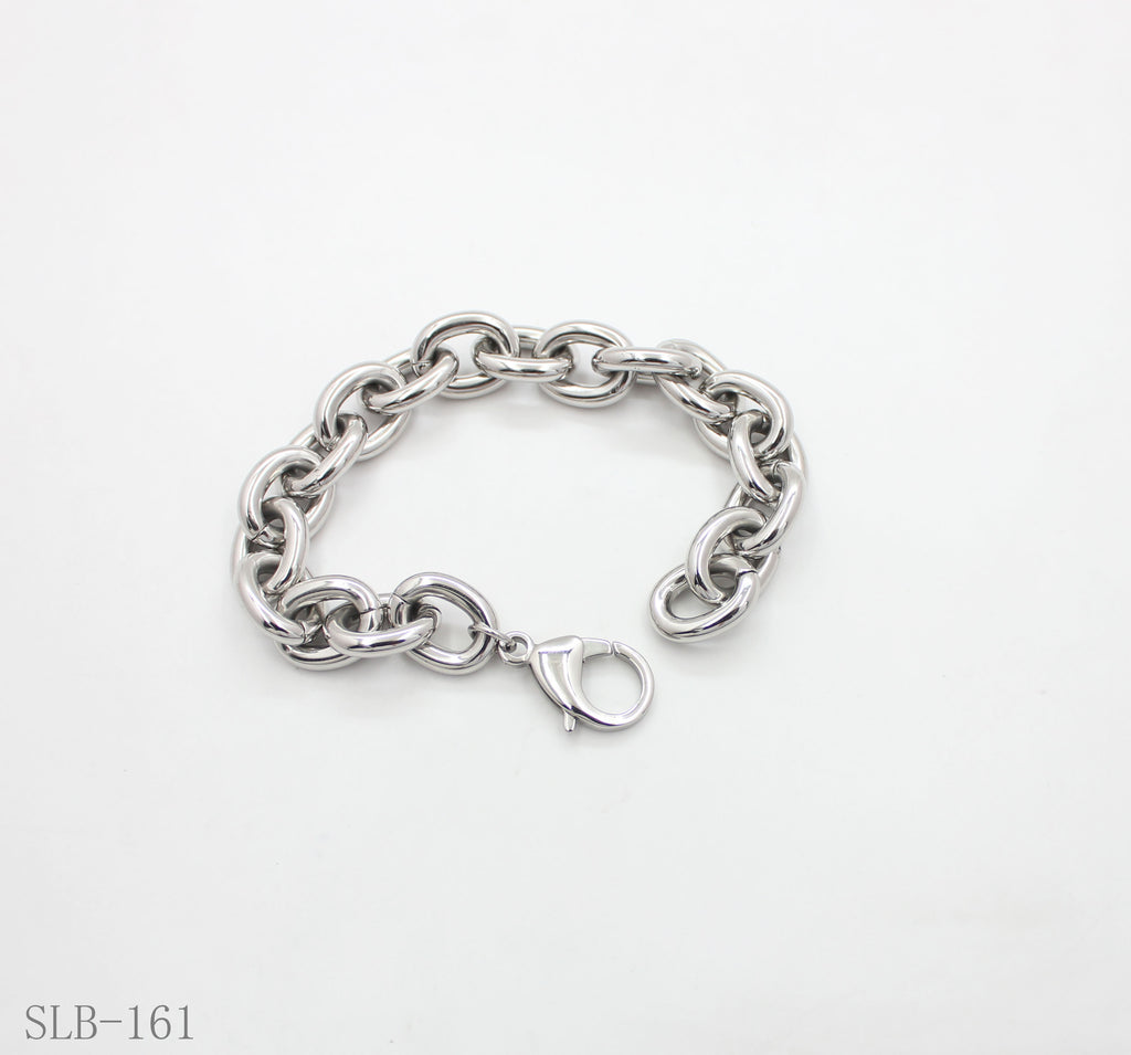 Solid Chunky Large Oval O Interlock Link Bracelet | Solid Stainless Steel Vacuum Ion Silver Plated Lobster Clasp Adjustable Unisex Heavy Statement Stacking Wrist Chain Factory Wholesale