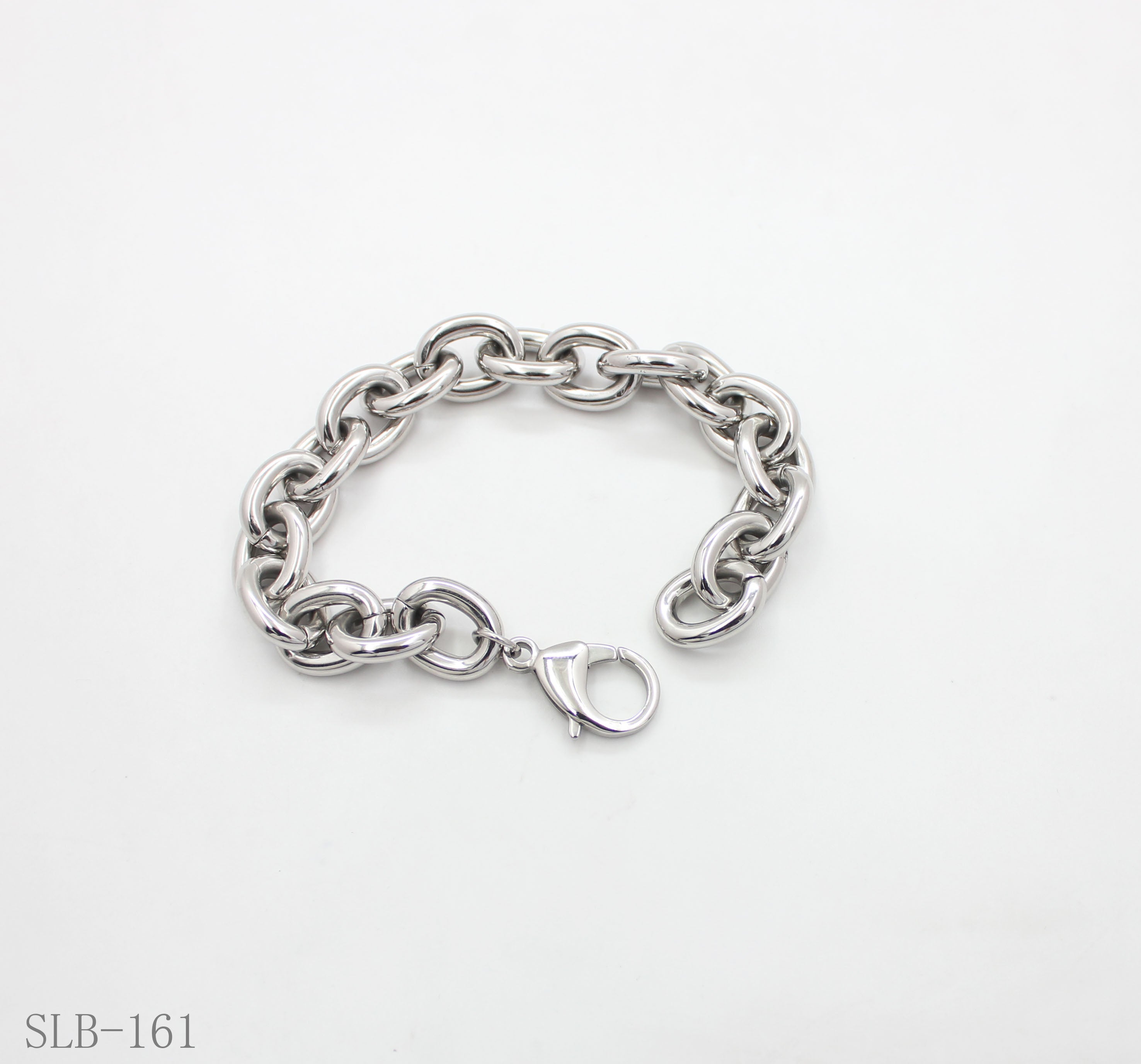 Solid Chunky Large Oval O Interlock Link Bracelet | Solid Stainless Steel Vacuum Ion Silver Plated Lobster Clasp Adjustable Unisex Heavy Statement Stacking Wrist Chain Factory Wholesale