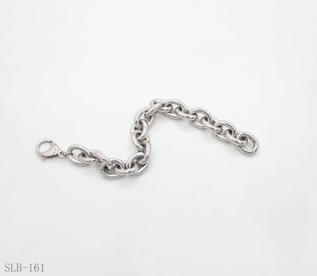 Solid Chunky Large Oval O Interlock Link Bracelet | Solid Stainless Steel Vacuum Ion Silver Plated Lobster Clasp Adjustable Unisex Heavy Statement Stacking Wrist Chain Factory Wholesale