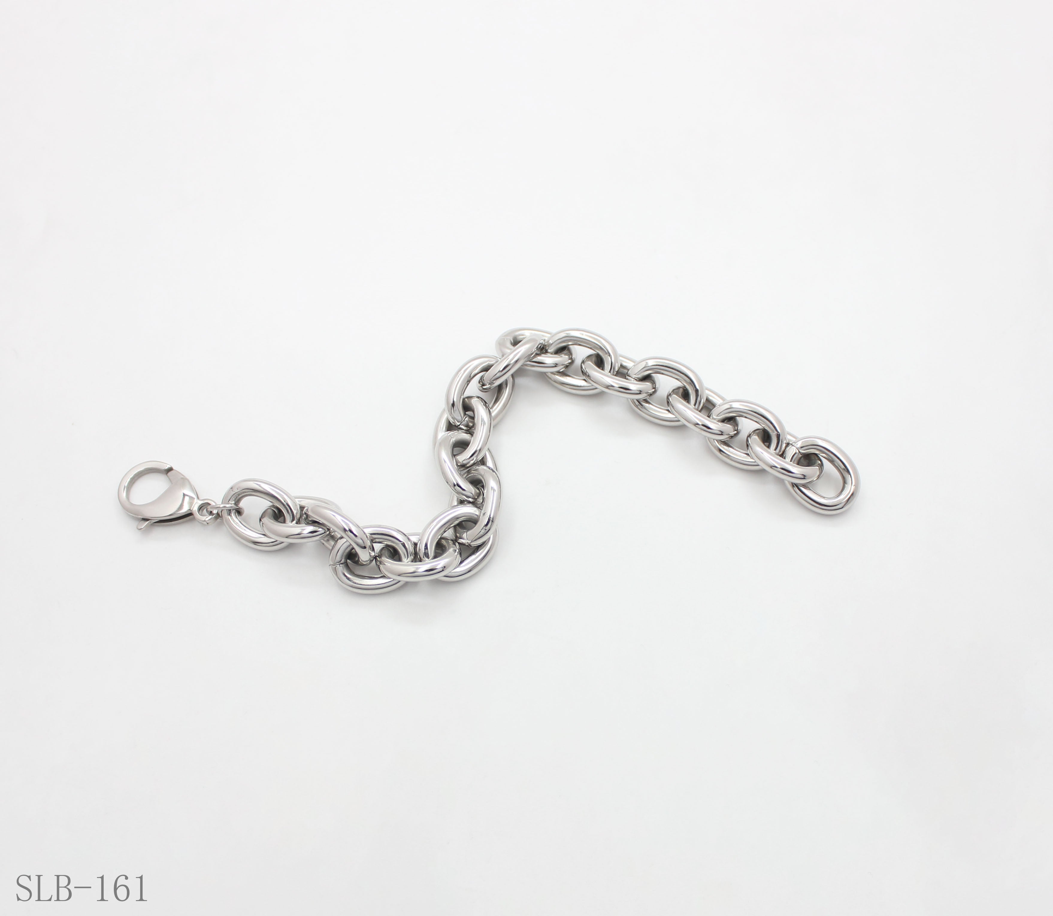 Solid Chunky Large Oval O Interlock Link Bracelet | Solid Stainless Steel Vacuum Ion Silver Plated Lobster Clasp Adjustable Unisex Heavy Statement Stacking Wrist Chain Factory Wholesale