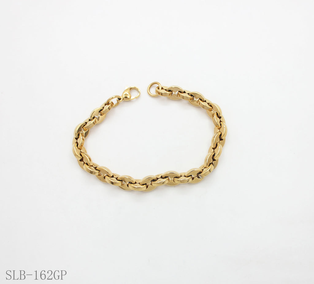 Flat Continuous Oval Interlock Link Bracelet | Solid Stainless Steel Vacuum Ion Gold Plated Lobster Clasp Adjustable Women Light Stacking Wrist Chain Factory Wholesale