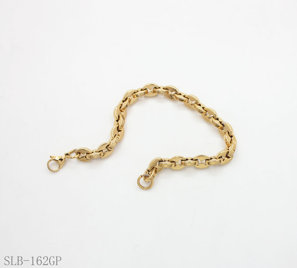 Flat Continuous Oval Interlock Link Bracelet | Solid Stainless Steel Vacuum Ion Gold Plated Lobster Clasp Adjustable Women Light Stacking Wrist Chain Factory Wholesale