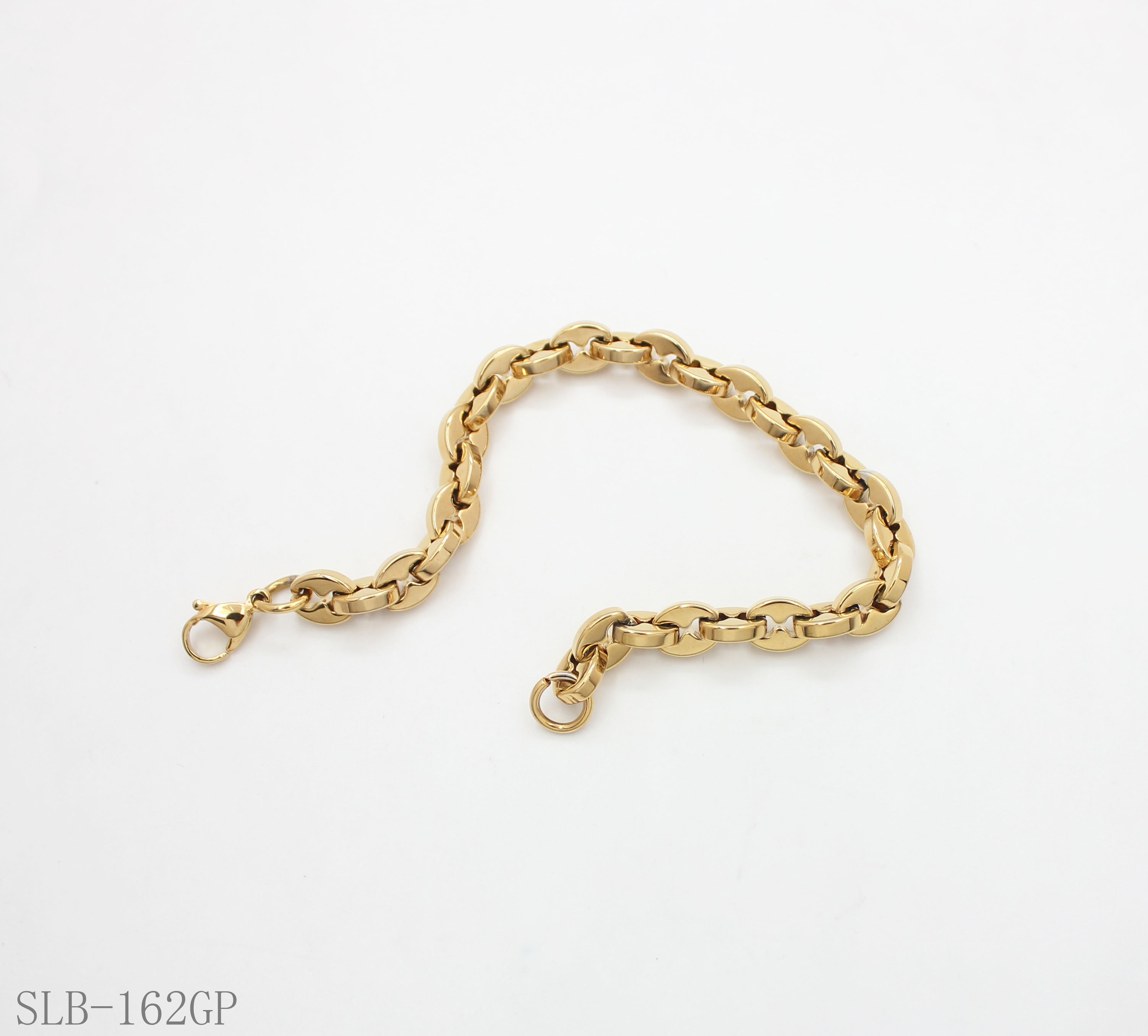 Flat Continuous Oval Interlock Link Bracelet | Solid Stainless Steel Vacuum Ion Gold Plated Lobster Clasp Adjustable Women Light Stacking Wrist Chain Factory Wholesale
