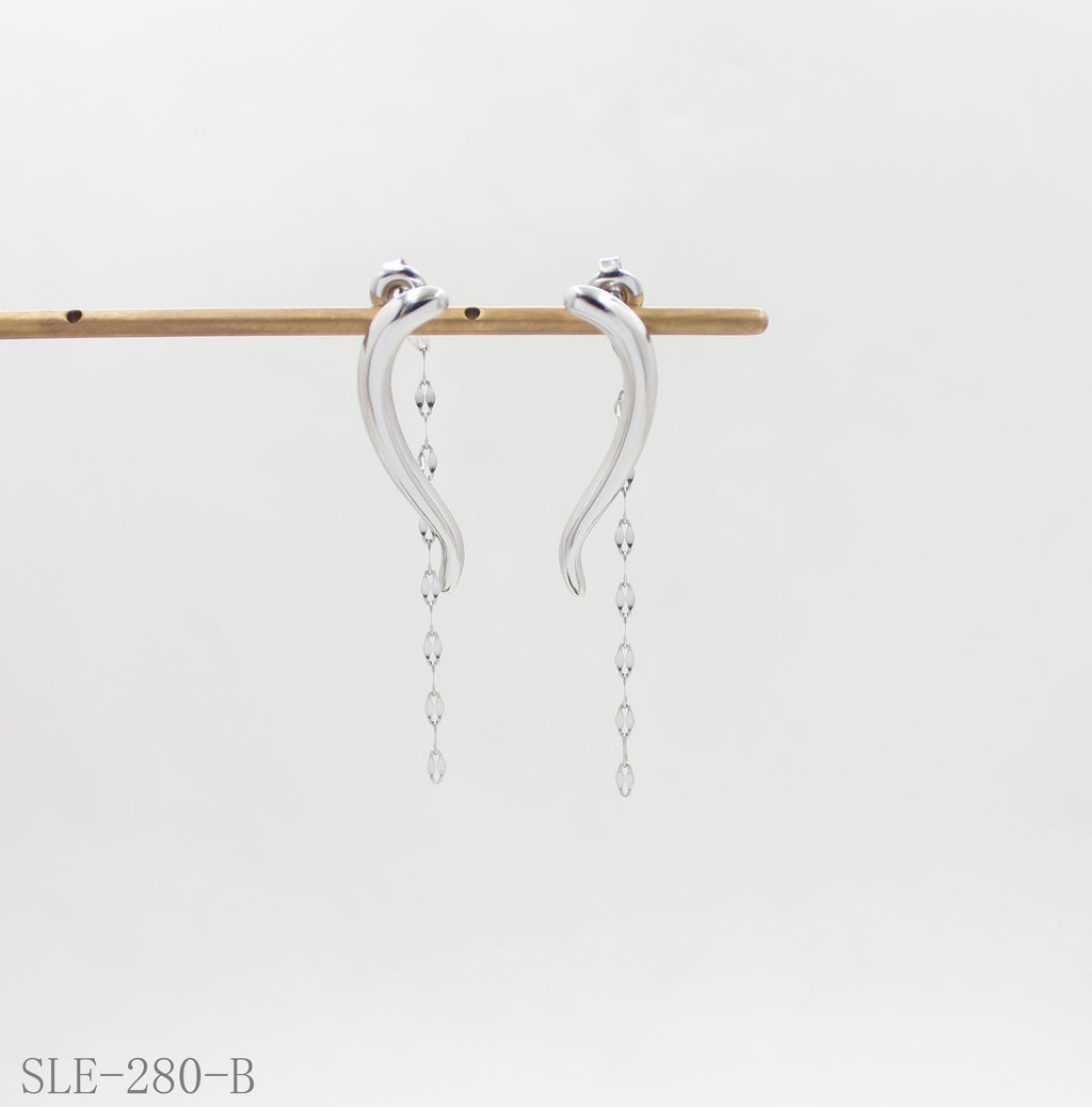Curved Bar Sparkle Chain Drop Stainless Steel Stud Earrings | Factory Direct Wholesale