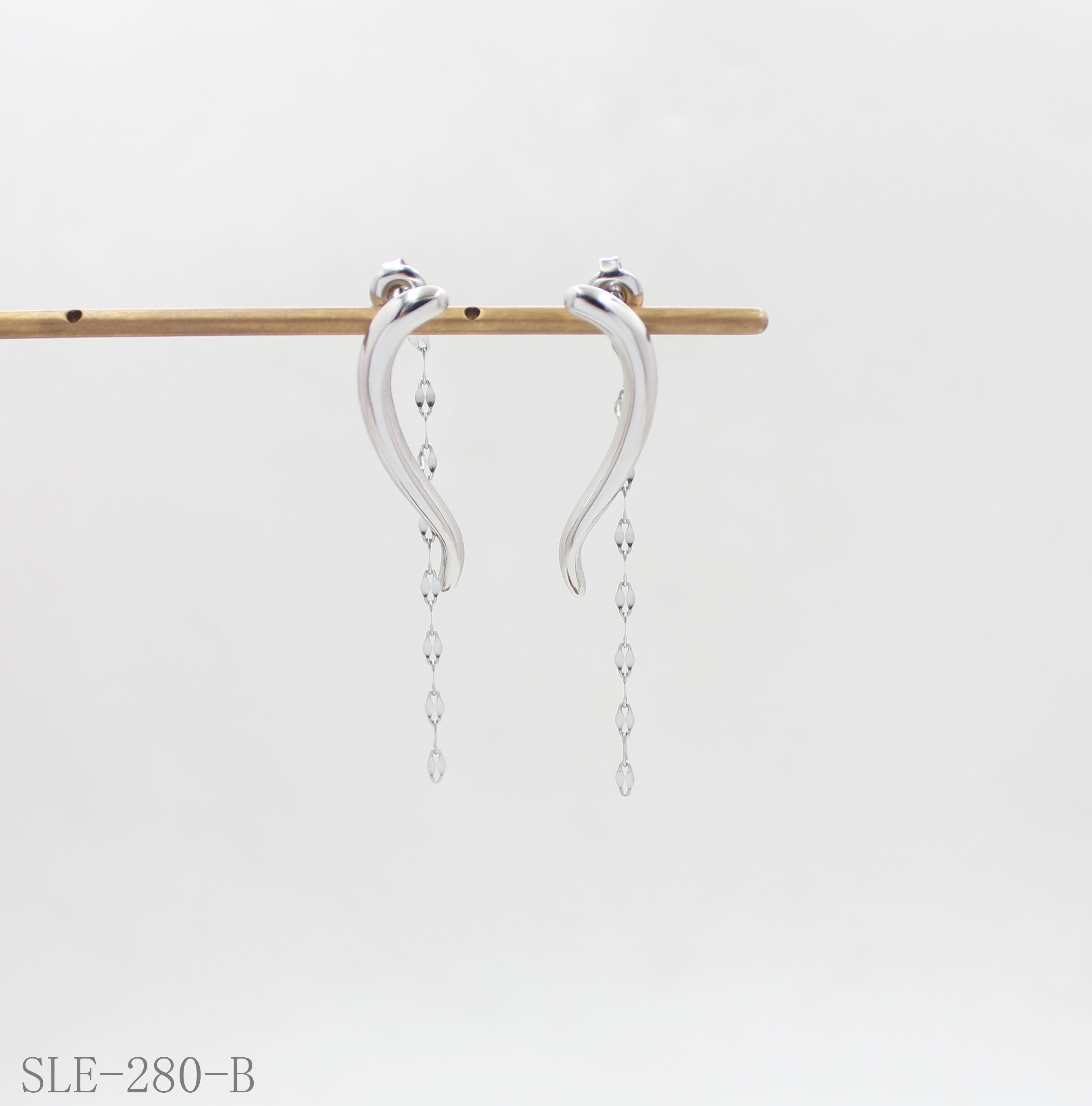 Curved Bar Sparkle Chain Drop Stainless Steel Stud Earrings | Factory Direct Wholesale