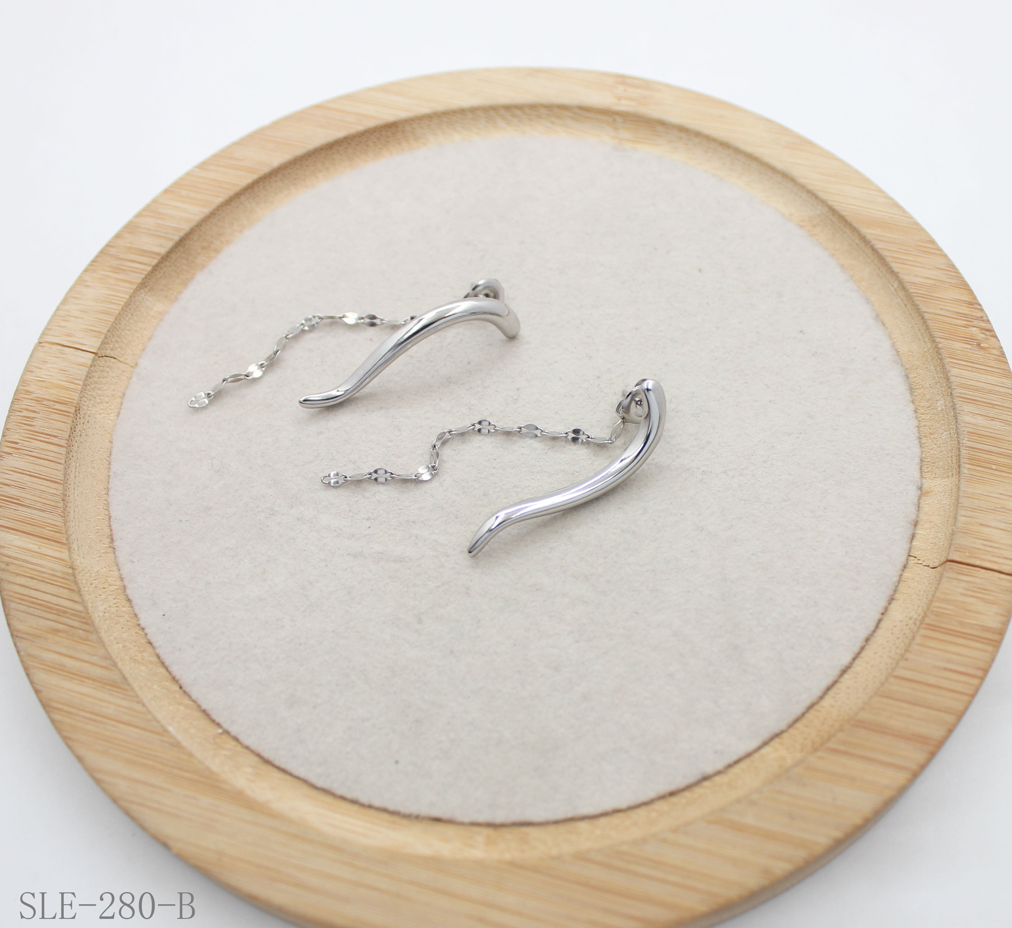 Curved Bar Sparkle Chain Drop Stainless Steel Stud Earrings | Factory Direct Wholesale