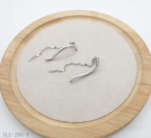 Curved Bar Sparkle Chain Drop Stainless Steel Stud Earrings | Factory Direct Wholesale