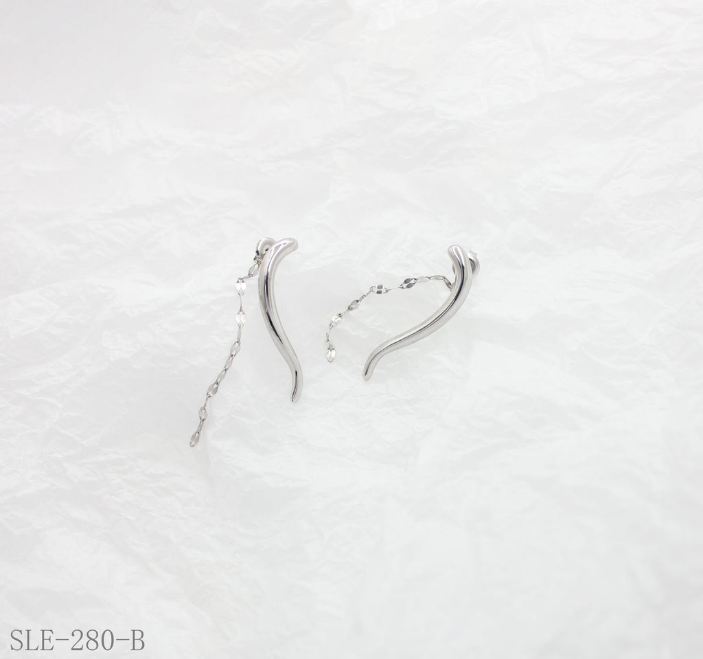 Curved Bar Sparkle Chain Drop Stainless Steel Stud Earrings | Factory Direct Wholesale