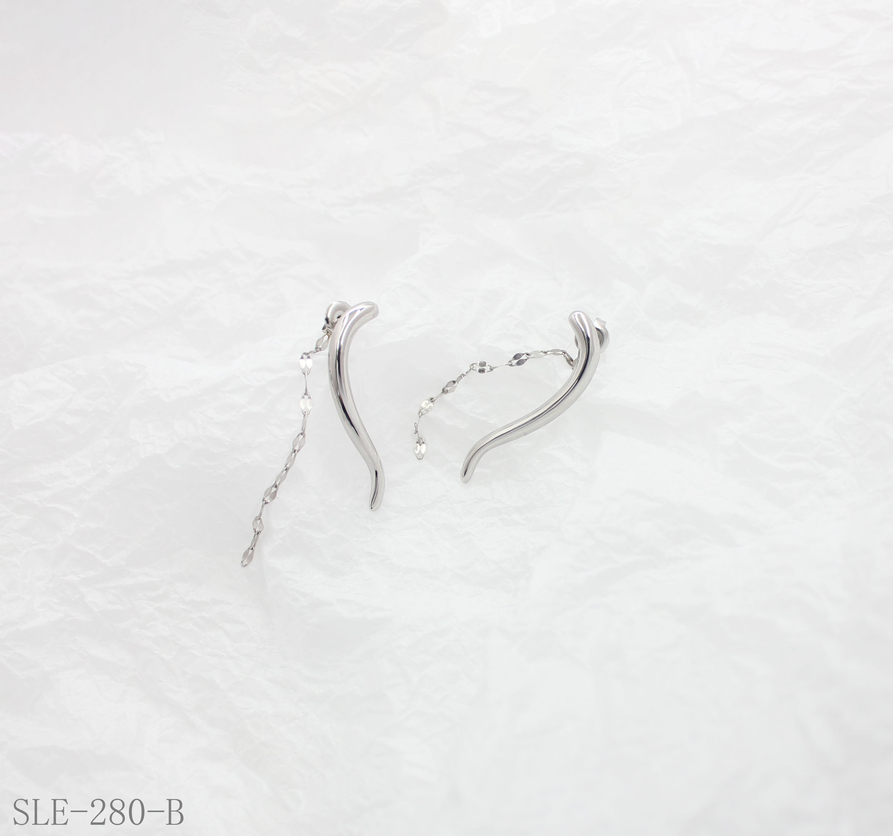 Curved Bar Sparkle Chain Drop Stainless Steel Stud Earrings | Factory Direct Wholesale