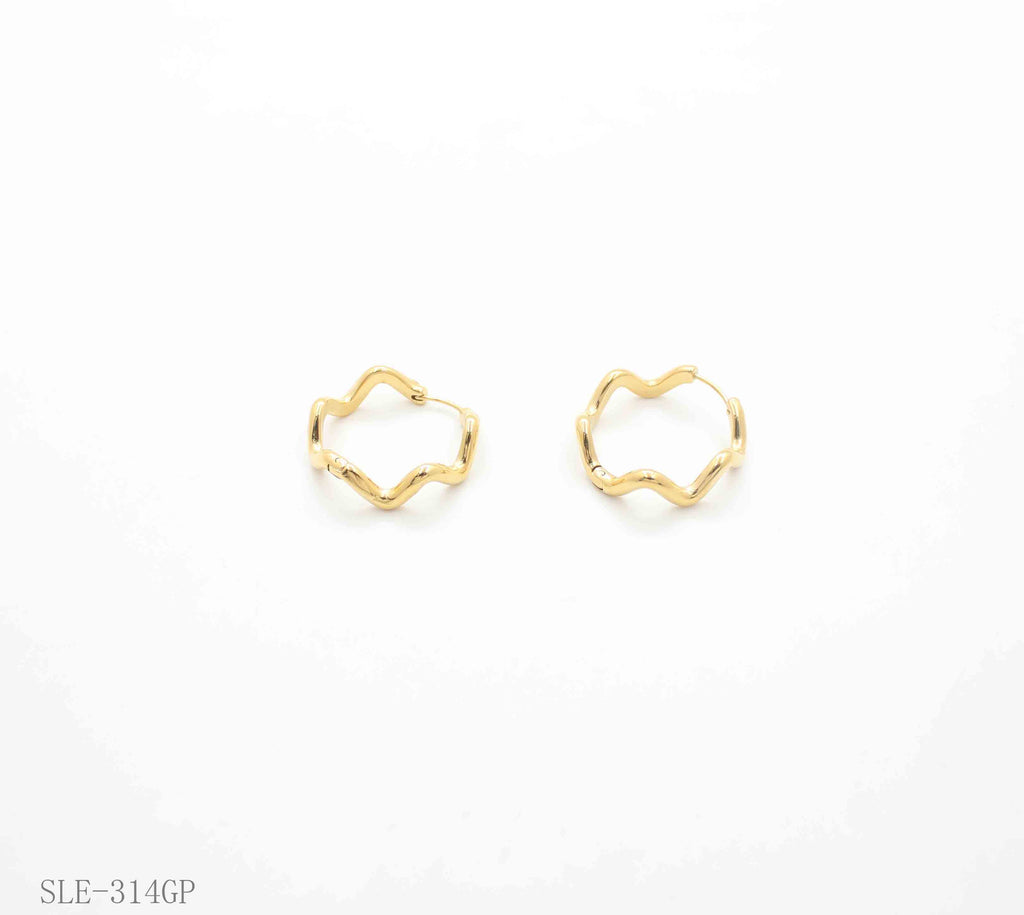 Irregular Wavy Contour Open Hoop Gold-Plated Stainless Steel Sculptural Earrings | Factory Direct Wholesale
