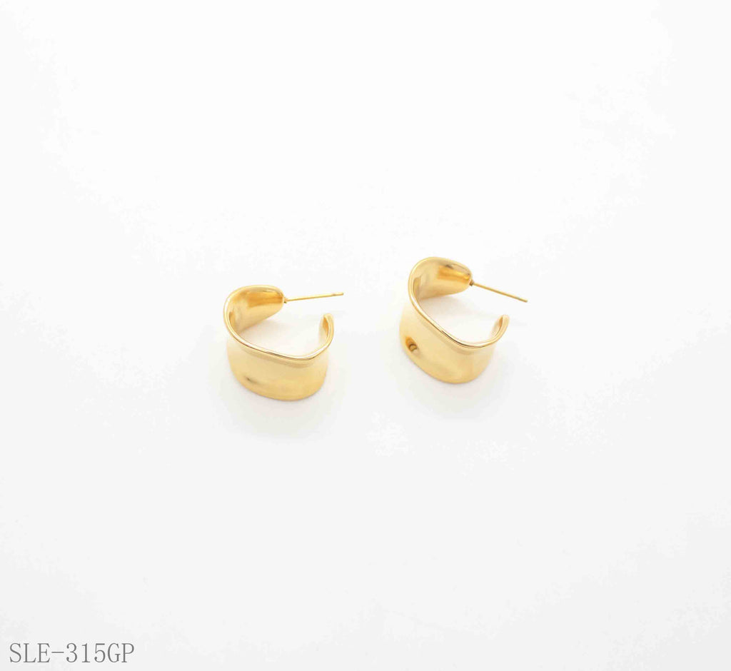 Organic Wrinkled Textured Wide C‑Hoop Vacuum Gold Plated Stainless Steel Modern Statement Earrings | Factory Direct Wholesale