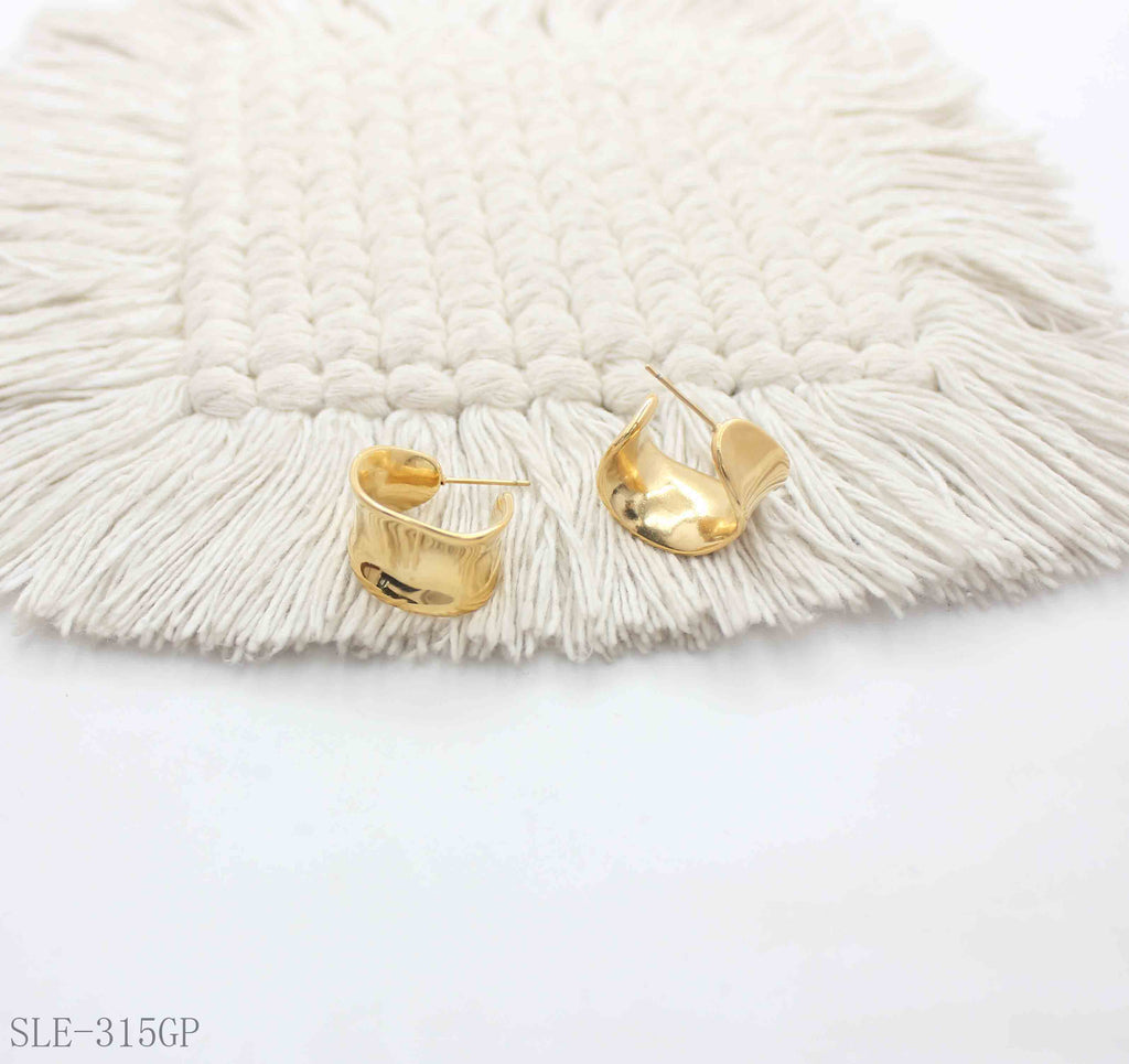 Organic Hammered Wide-Band Cuff Gold-Plated Stainless Steel Statement Earrings | Factory Direct Wholesale