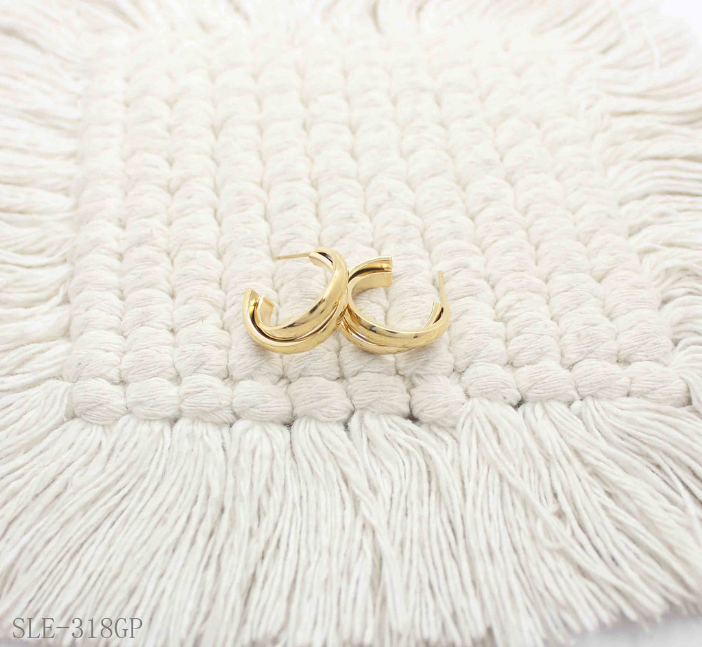 Polished Twisted Double-Band C-Hoop Gold-Plated Stainless Steel Stud Earrings | Factory Direct Wholesale