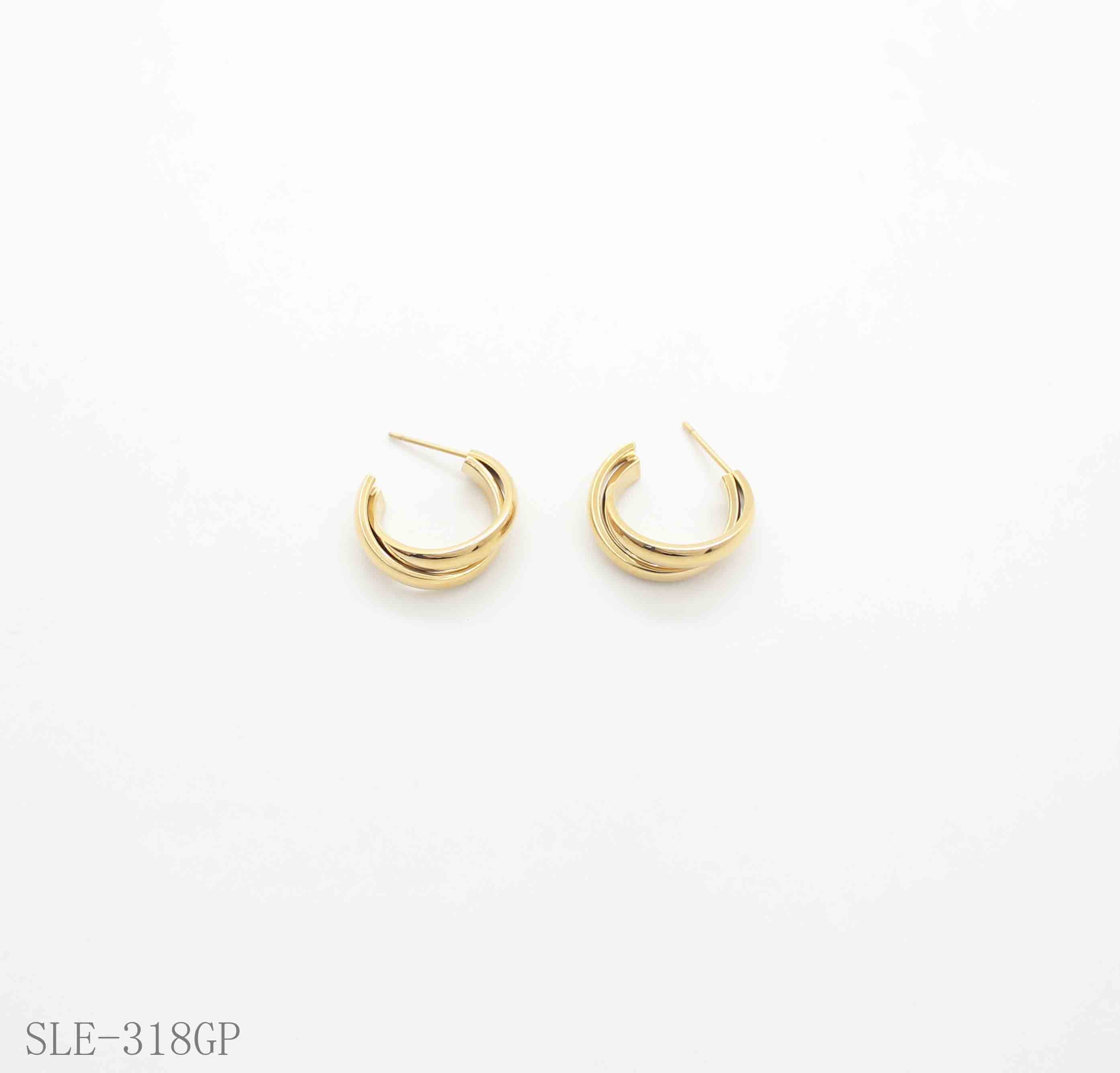 Polished Twisted Double-Band C-Hoop Gold-Plated Stainless Steel Stud Earrings | Factory Direct Wholesale