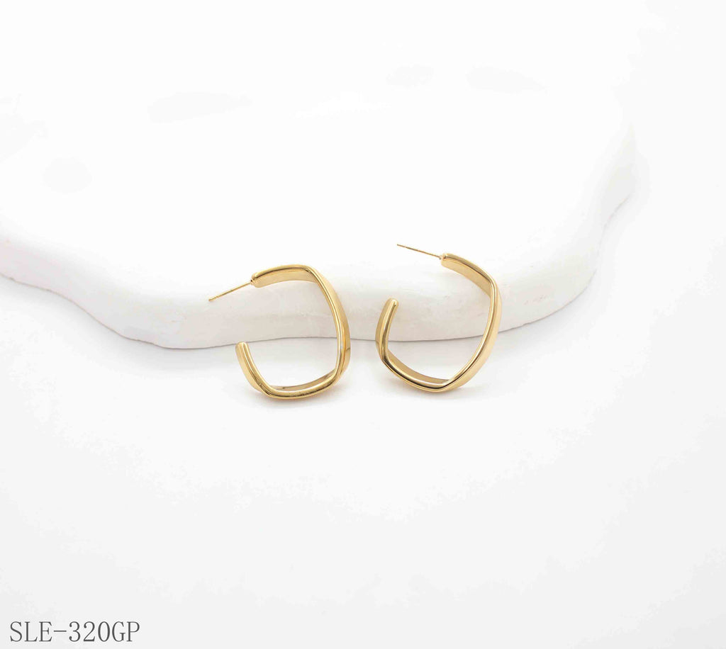 Geometric Hammered Square Open C-Hoop Gold-Plated Stainless Steel Minimalist Earrings | Factory Direct Wholesale