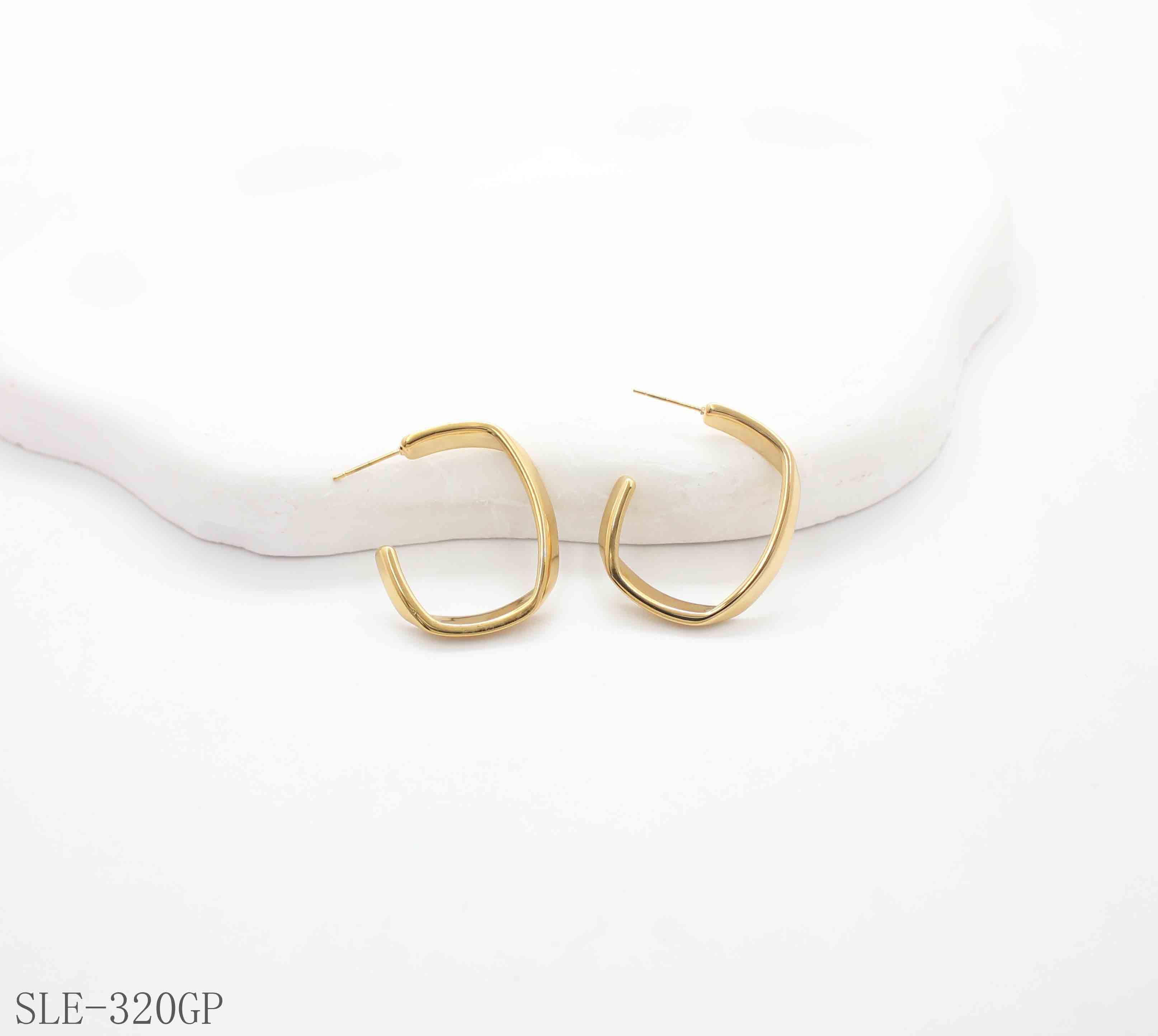 Geometric Hammered Square Open C-Hoop Gold-Plated Stainless Steel Minimalist Earrings | Factory Direct Wholesale