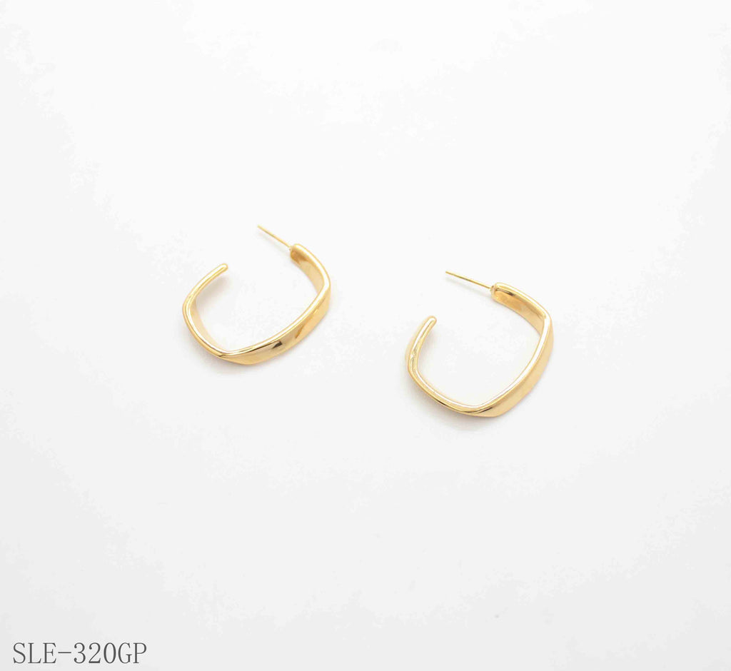 Geometric Hammered Square Open C-Hoop Gold-Plated Stainless Steel Minimalist Earrings | Factory Direct Wholesale