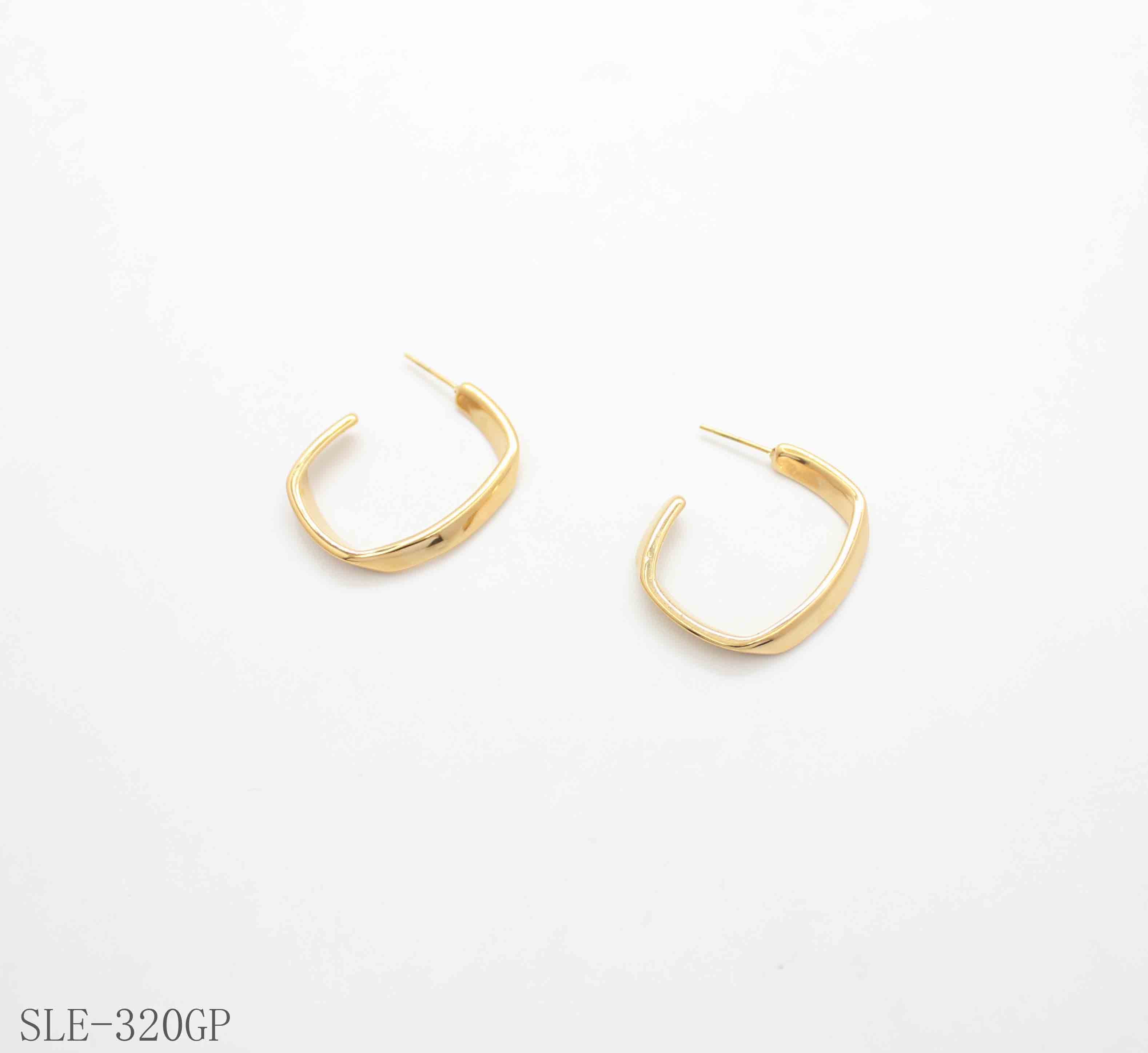 Geometric Hammered Square Open C-Hoop Gold-Plated Stainless Steel Minimalist Earrings | Factory Direct Wholesale
