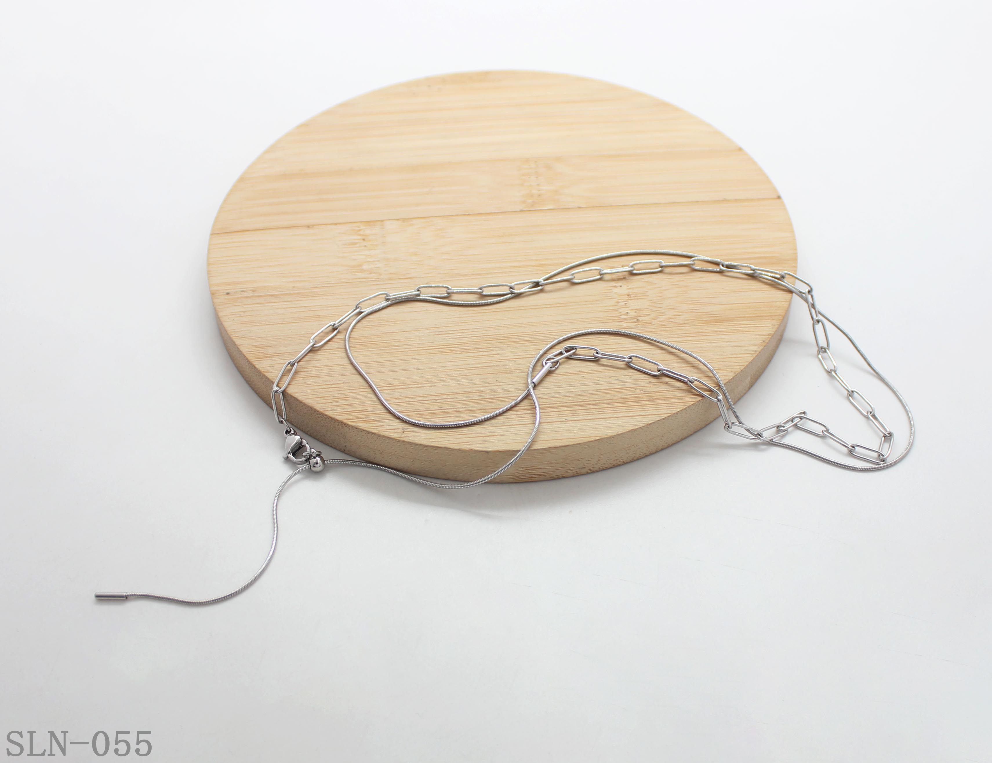 Silver‑Tone Paperclip & Snake Dual‑Chain Adjustable Stacking Stainless Steel Necklace | Factory Direct Wholesale