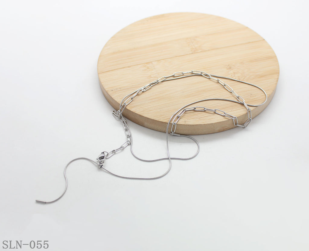 Silver‑Tone Paperclip & Snake Dual‑Chain Adjustable Stacking Stainless Steel Necklace | Factory Direct Wholesale
