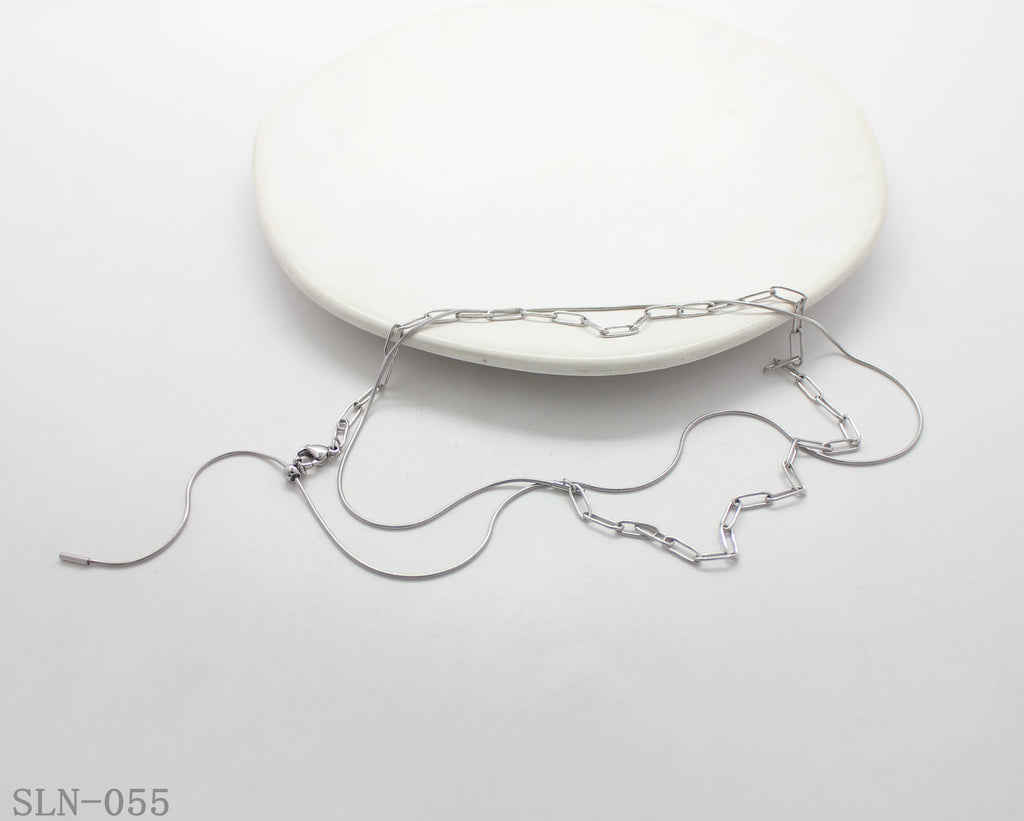 Silver‑Tone Paperclip & Snake Dual‑Chain Adjustable Stacking Stainless Steel Necklace | Factory Direct Wholesale
