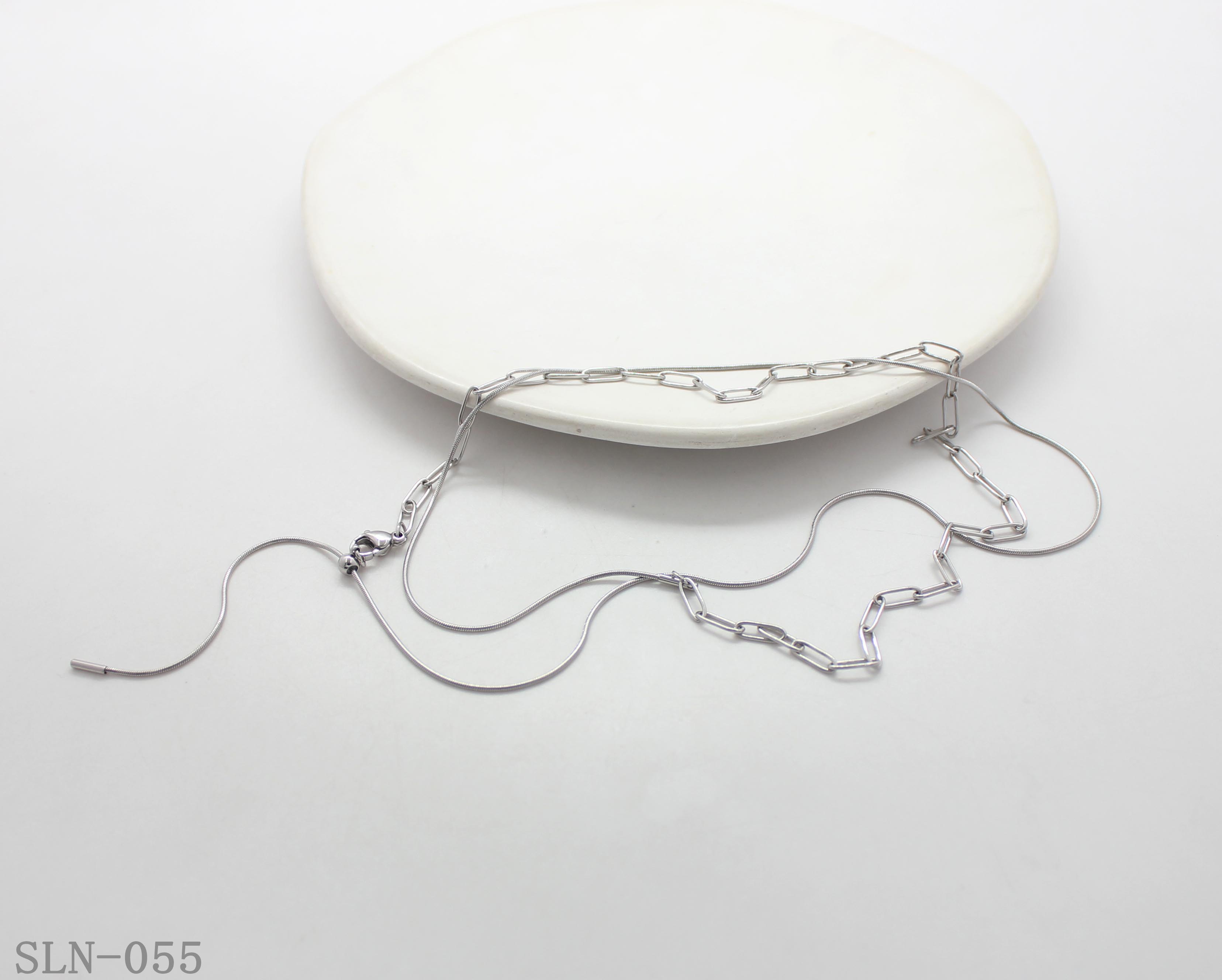 Silver‑Tone Paperclip & Snake Dual‑Chain Adjustable Stacking Stainless Steel Necklace | Factory Direct Wholesale
