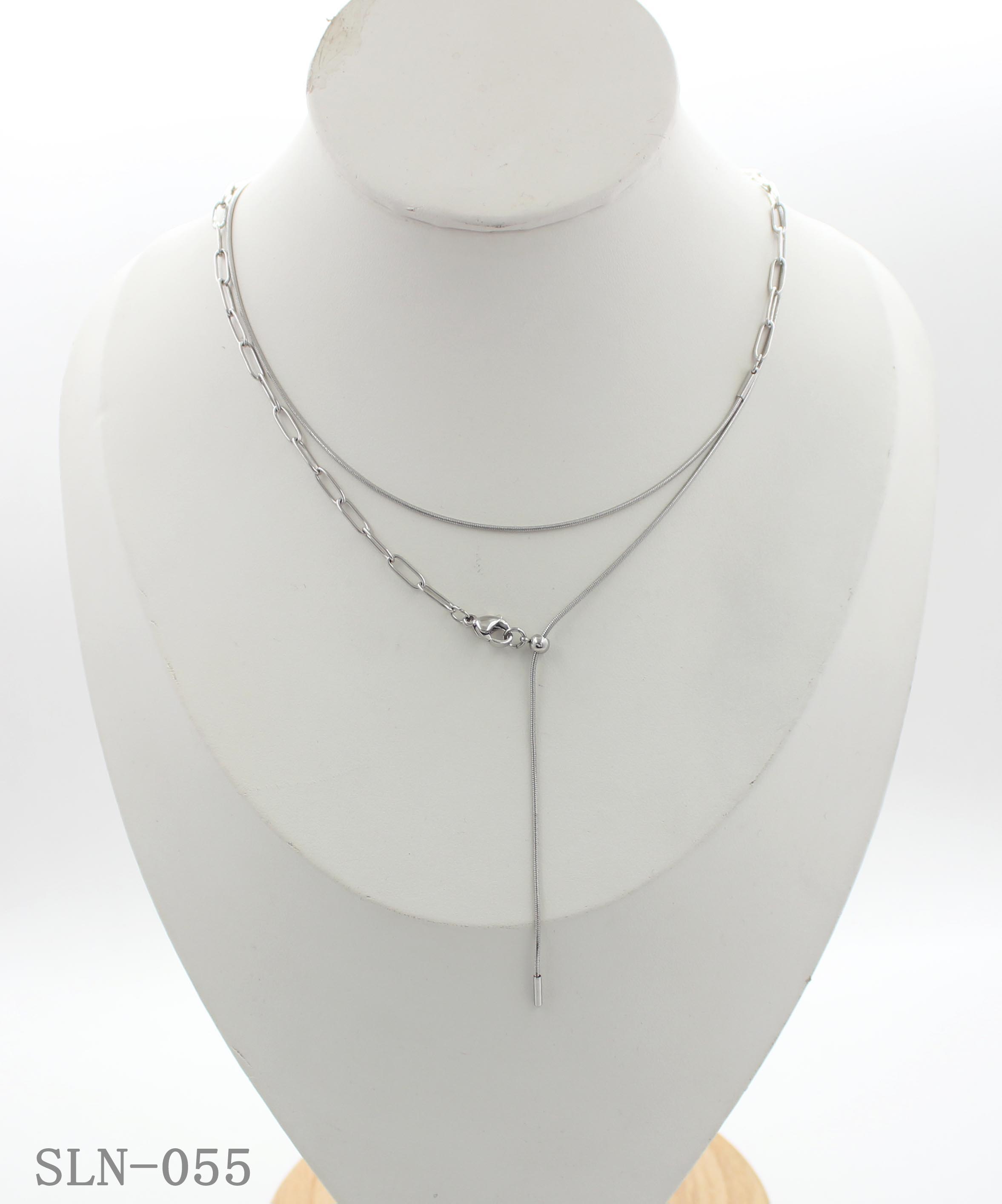 Silver‑Tone Paperclip & Snake Dual‑Chain Adjustable Stacking Stainless Steel Necklace | Factory Direct Wholesale