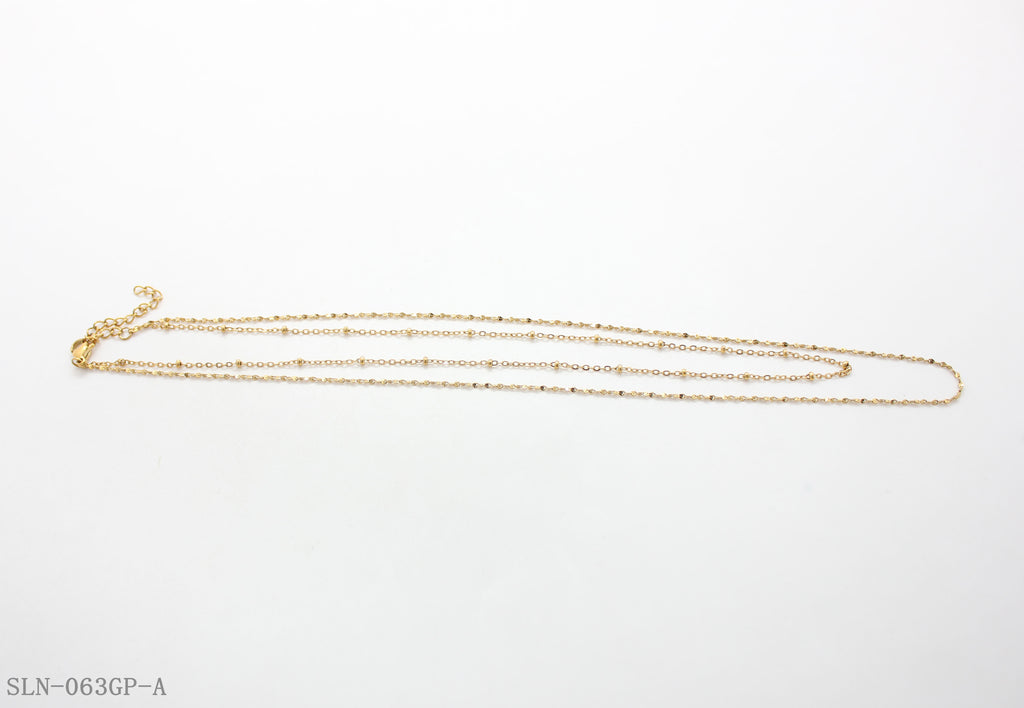 Two‑Style Ultra‑Thin Dotted Beaded Satellite Chain Vacuum Gold Plated Stainless Steel Everyday Stacking Necklace | Factory Direct Wholesale