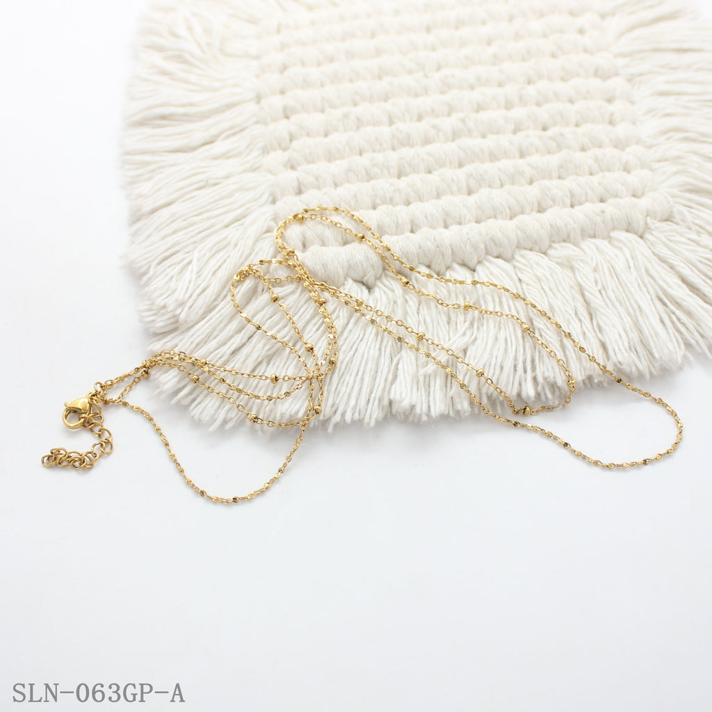 Two‑Style Ultra‑Thin Dotted Beaded Satellite Chain Vacuum Gold Plated Stainless Steel Everyday Stacking Necklace | Factory Direct Wholesale