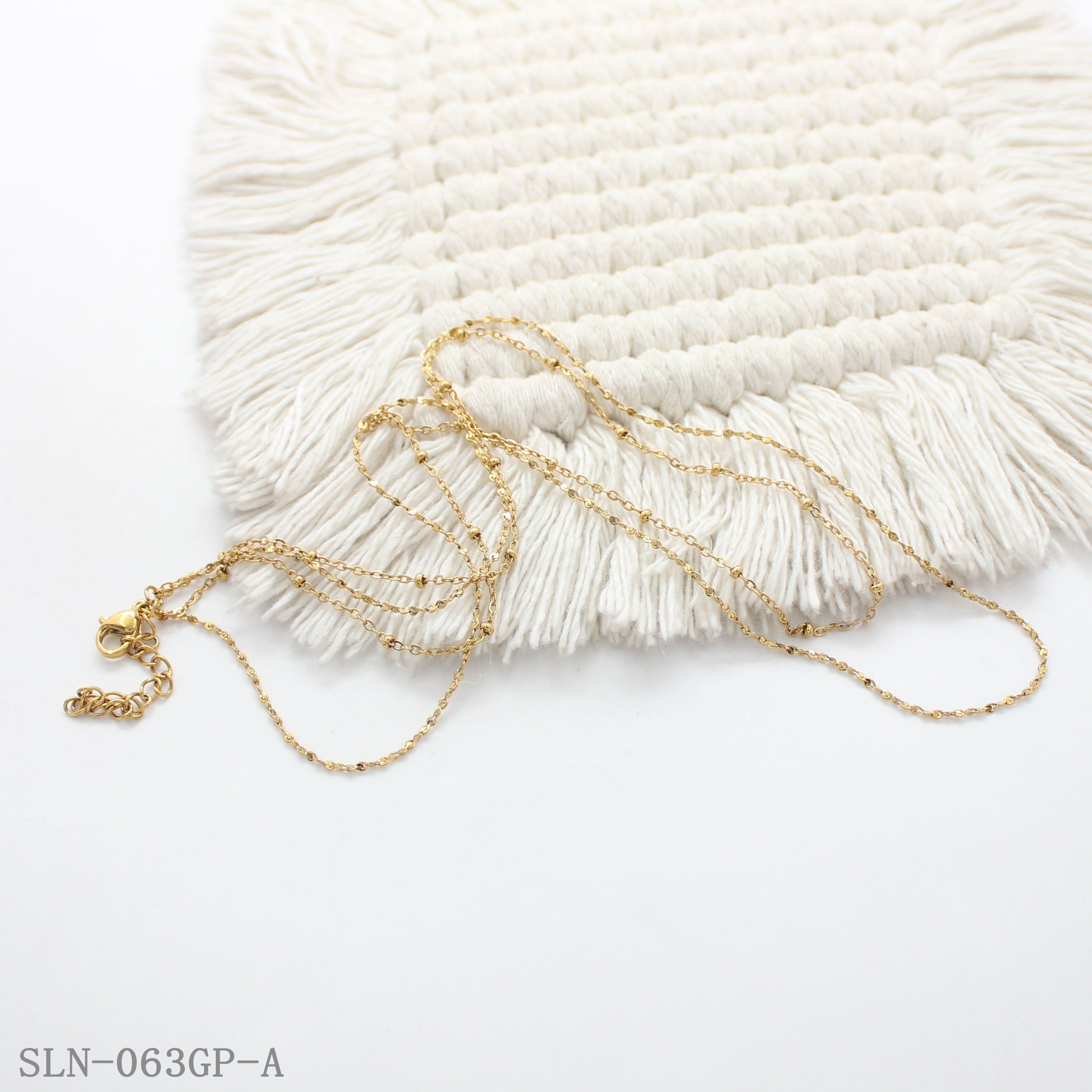 Two‑Style Ultra‑Thin Dotted Beaded Satellite Chain Vacuum Gold Plated Stainless Steel Everyday Stacking Necklace | Factory Direct Wholesale