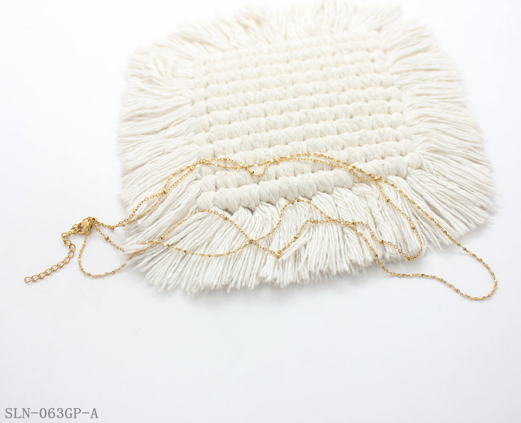 Two‑Style Ultra‑Thin Dotted Beaded Satellite Chain Vacuum Gold Plated Stainless Steel Everyday Stacking Necklace | Factory Direct Wholesale