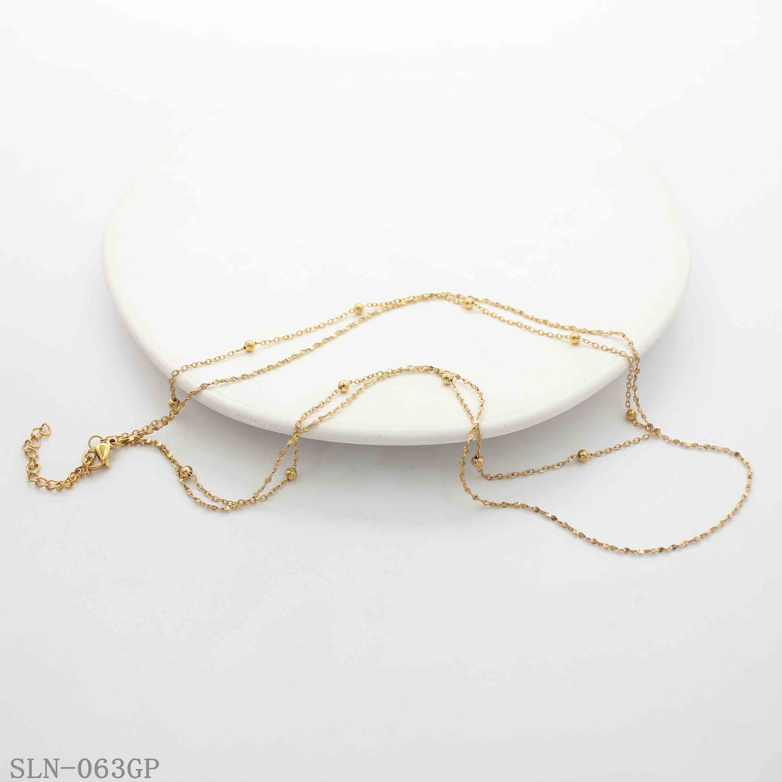 Double Layer Station Gold Bead Faceted Sparkle Chain Stainless Steel Layering Necklace | Factory Direct Wholesale