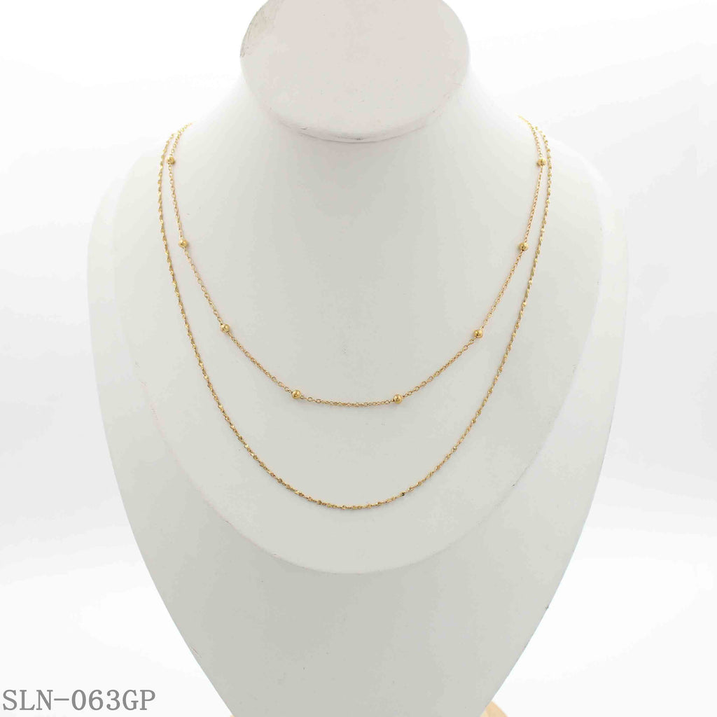 Double Layer Station Gold Bead Faceted Sparkle Chain Stainless Steel Layering Necklace | Factory Direct Wholesale