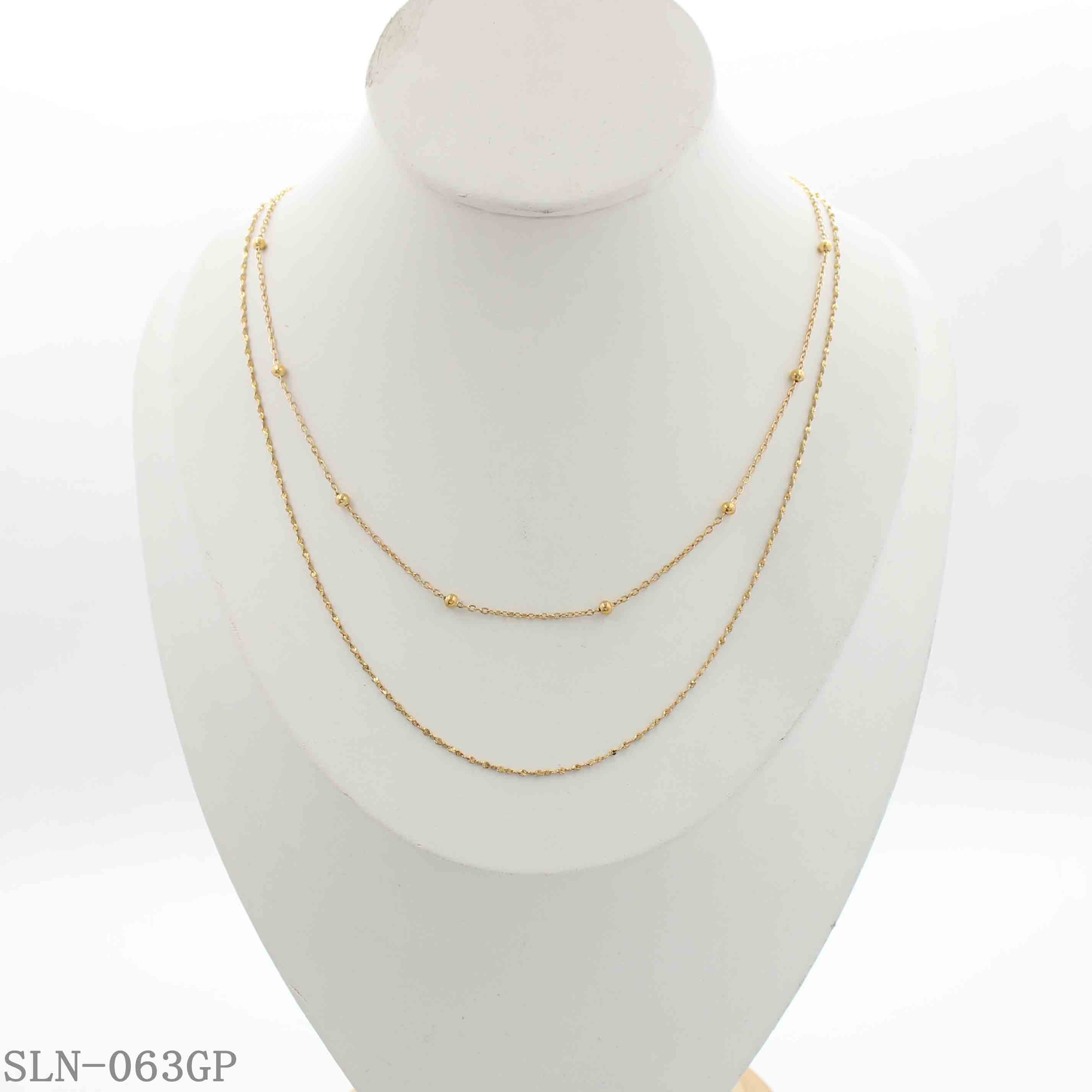 Double Layer Station Gold Bead Faceted Sparkle Chain Stainless Steel Layering Necklace | Factory Direct Wholesale