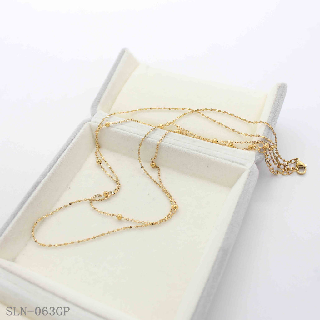 Double Layer Station Gold Bead Faceted Sparkle Chain Stainless Steel Layering Necklace | Factory Direct Wholesale