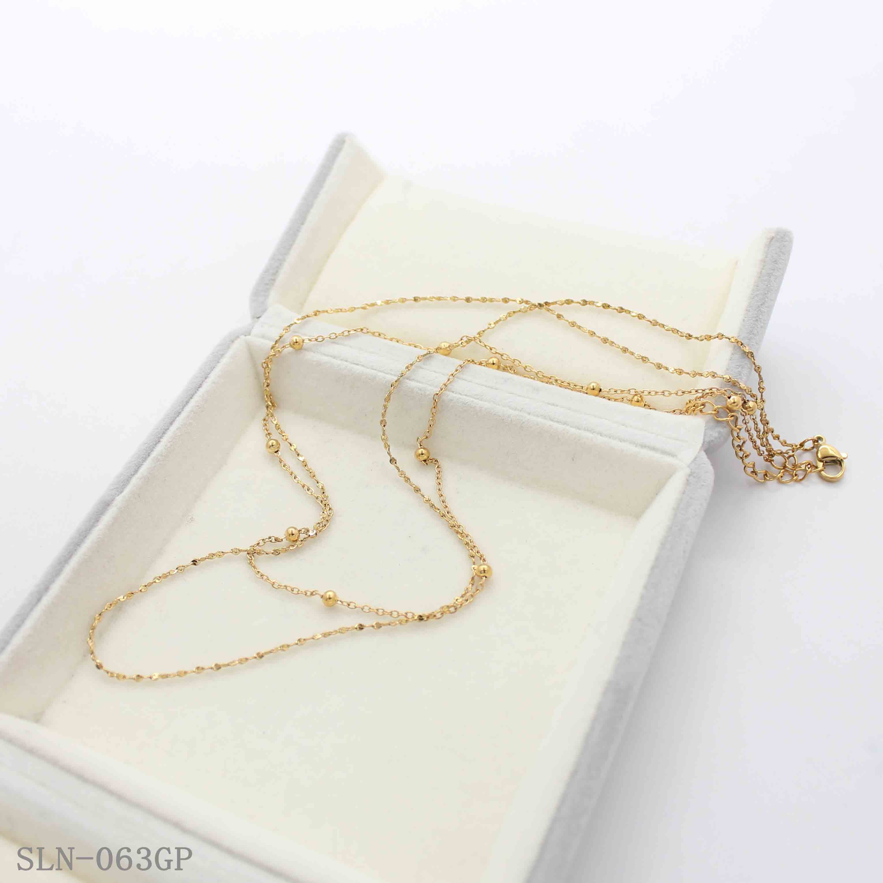 Double Layer Station Gold Bead Faceted Sparkle Chain Stainless Steel Layering Necklace | Factory Direct Wholesale