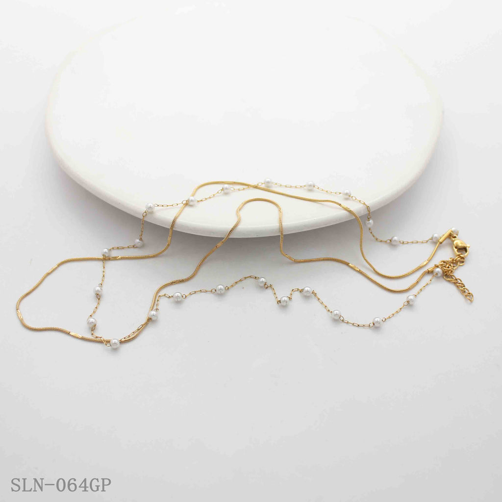 40/45CM Optional +5CM Extender Double Layer Floating Pearl Gold Plated Stainless Steel Layering Choker Necklace | Factory Direct Wholesale