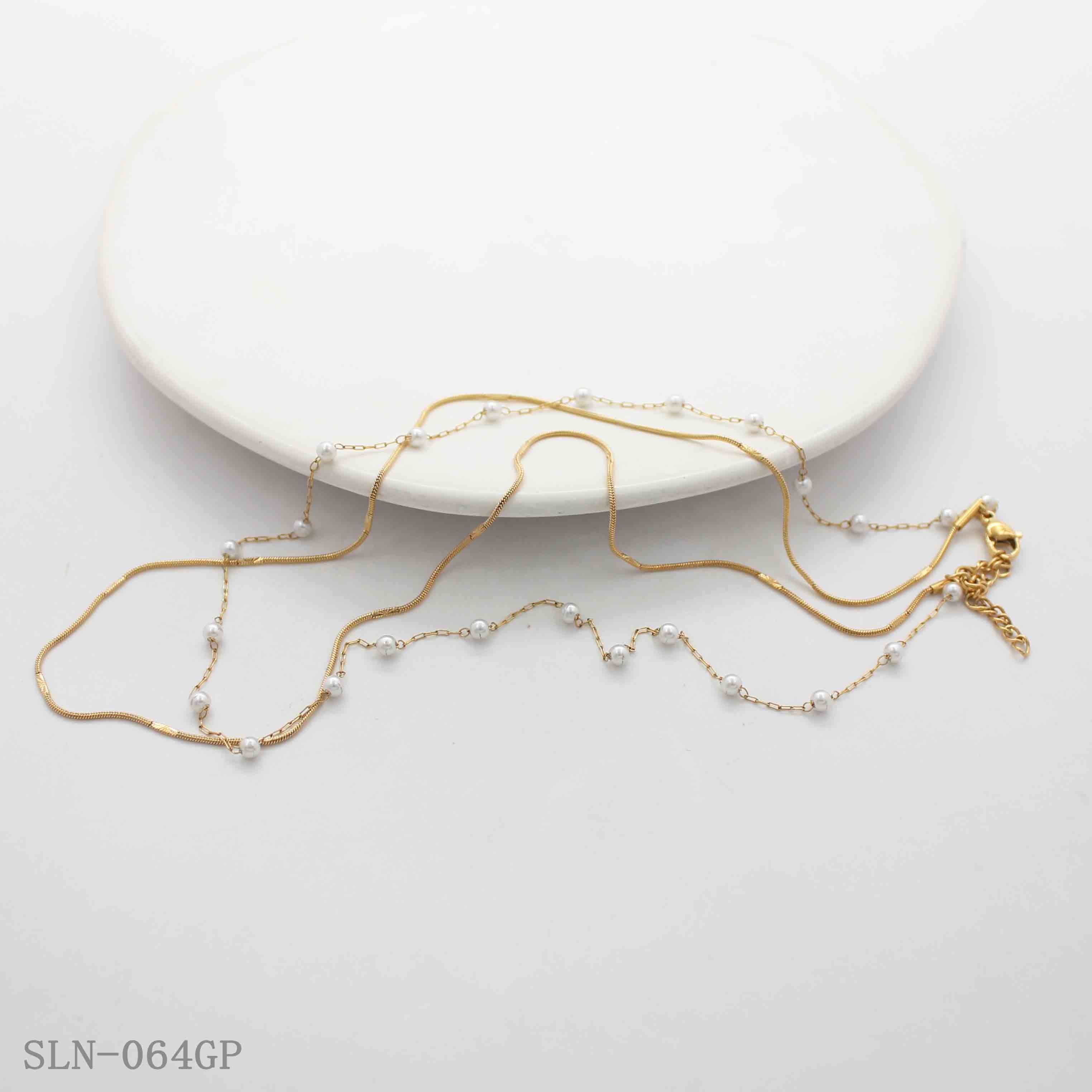 40/45CM Optional +5CM Extender Double Layer Floating Pearl Gold Plated Stainless Steel Layering Choker Necklace | Factory Direct Wholesale