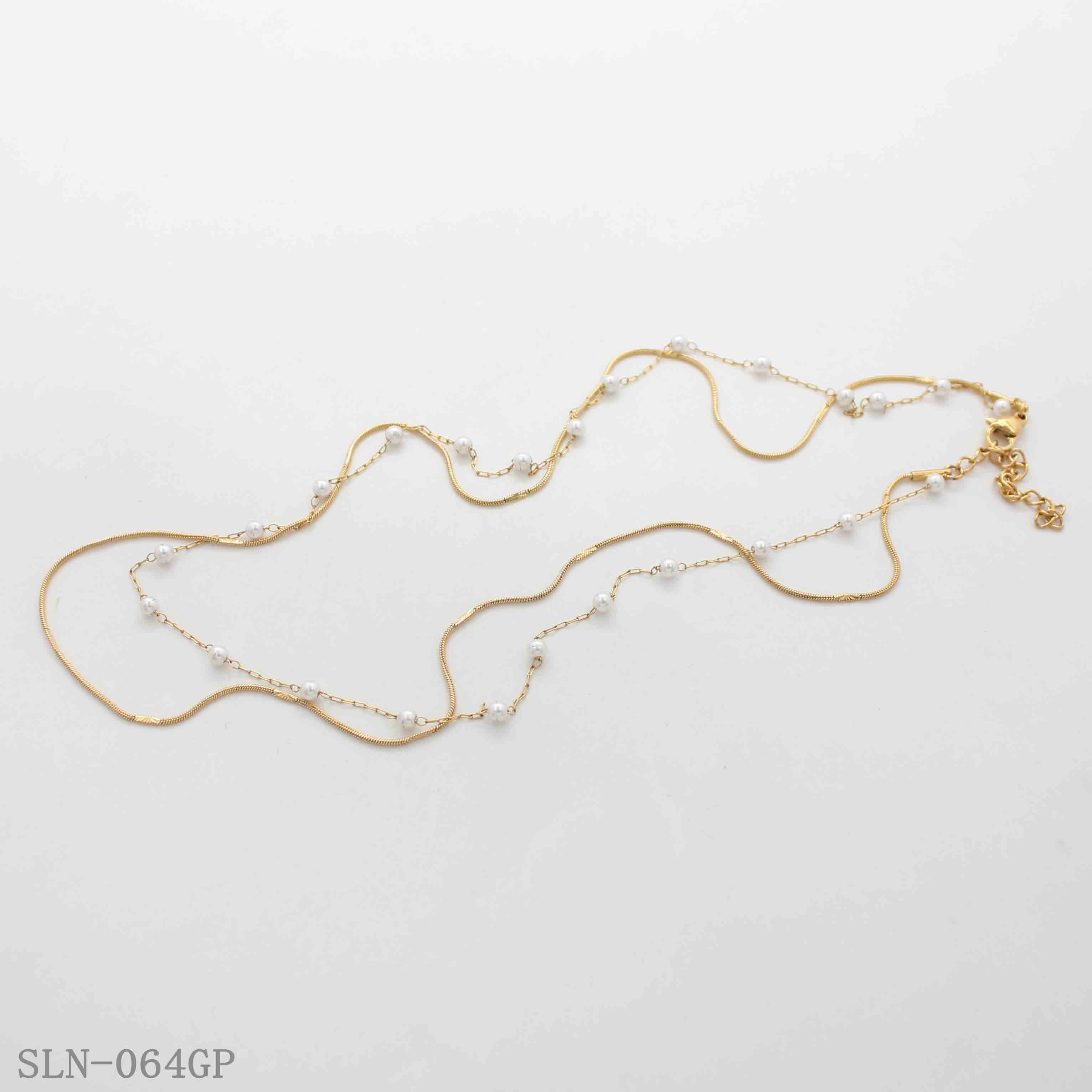 40/45CM Optional +5CM Extender Double Layer Floating Pearl Gold Plated Stainless Steel Layering Choker Necklace | Factory Direct Wholesale