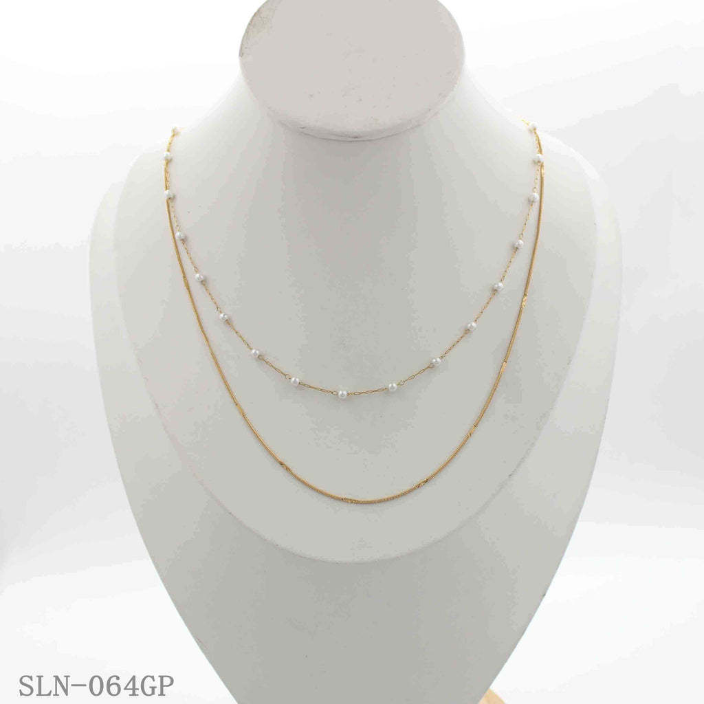 40/45CM Optional +5CM Extender Double Layer Floating Pearl Gold Plated Stainless Steel Layering Choker Necklace | Factory Direct Wholesale