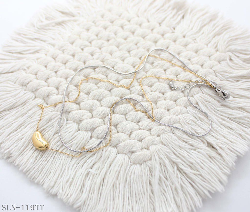 Two-Tone Double Layer Bean Drop Mixed Chain Stainless Steel Layering Necklace | Factory Direct Wholesale
