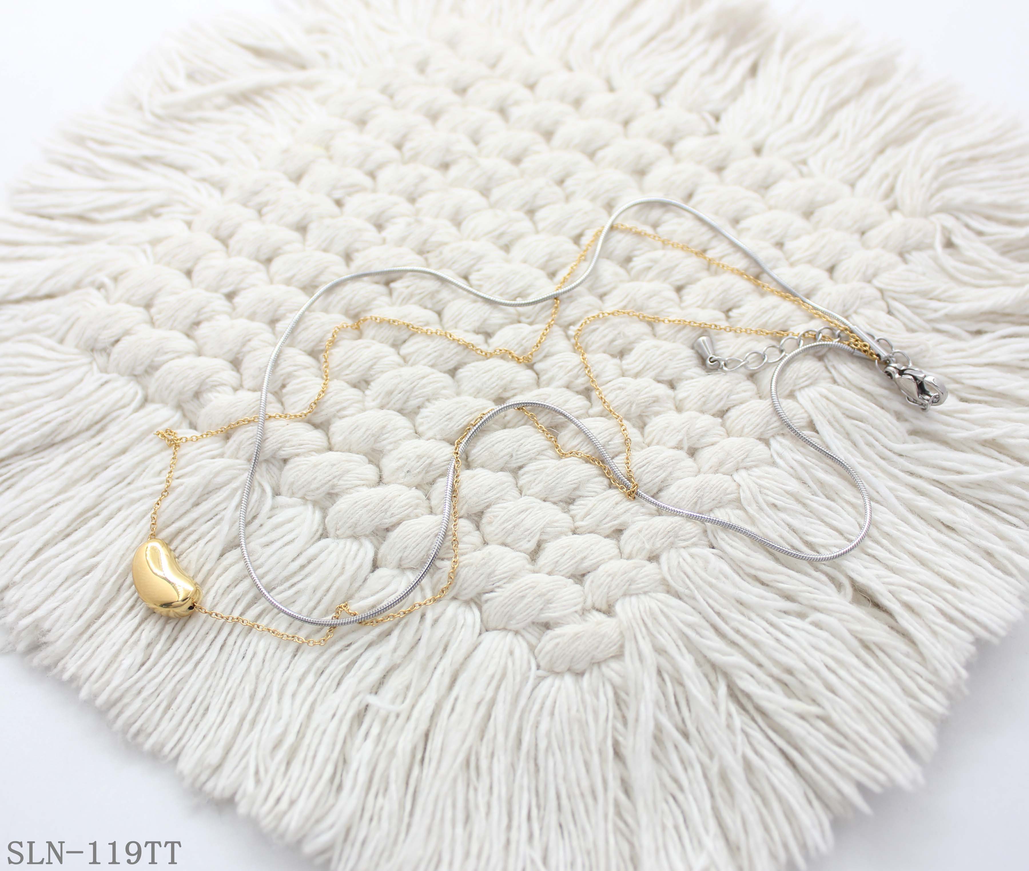 Two-Tone Double Layer Bean Drop Mixed Chain Stainless Steel Layering Necklace | Factory Direct Wholesale