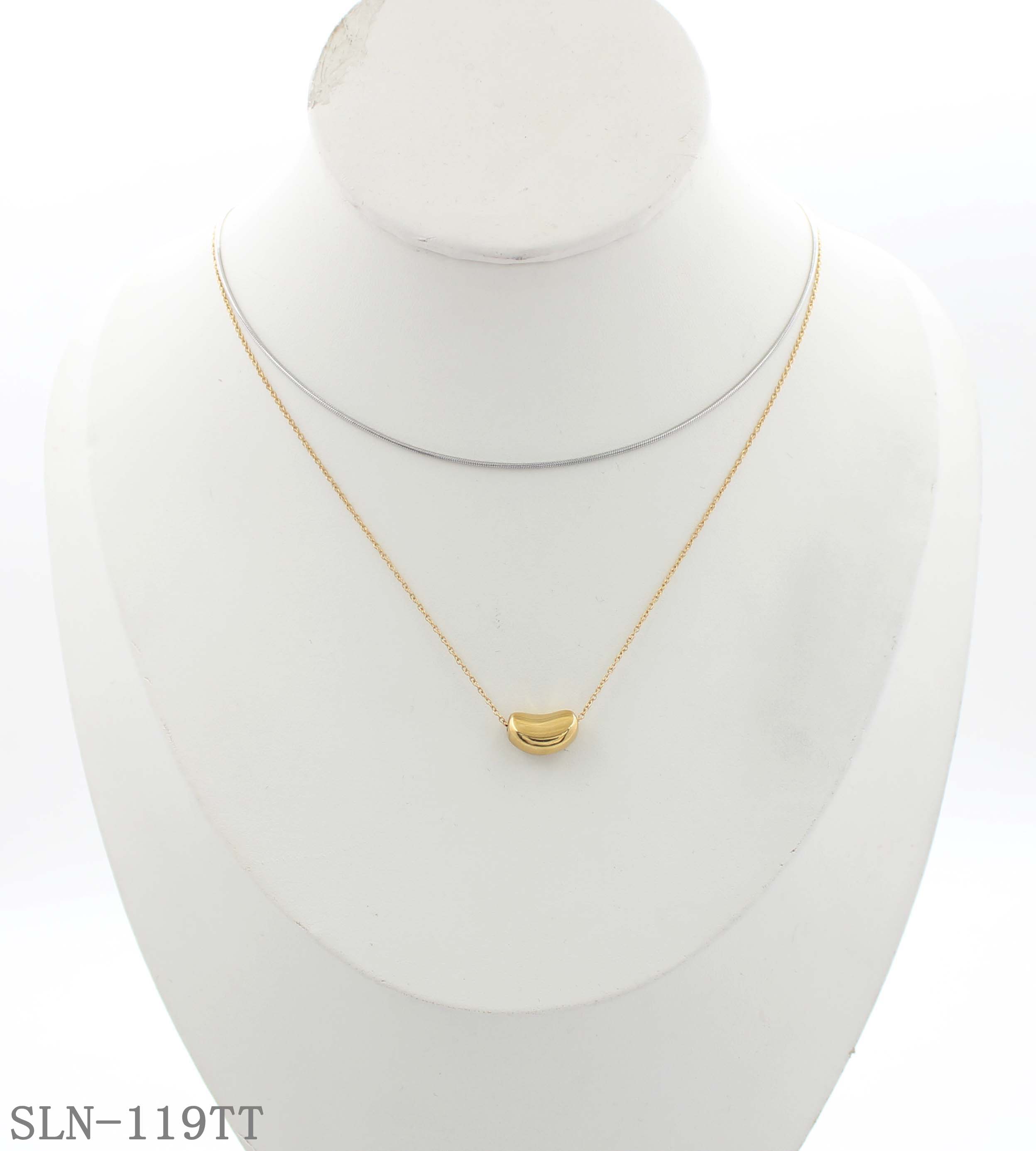 Two-Tone Double Layer Bean Drop Mixed Chain Stainless Steel Layering Necklace | Factory Direct Wholesale