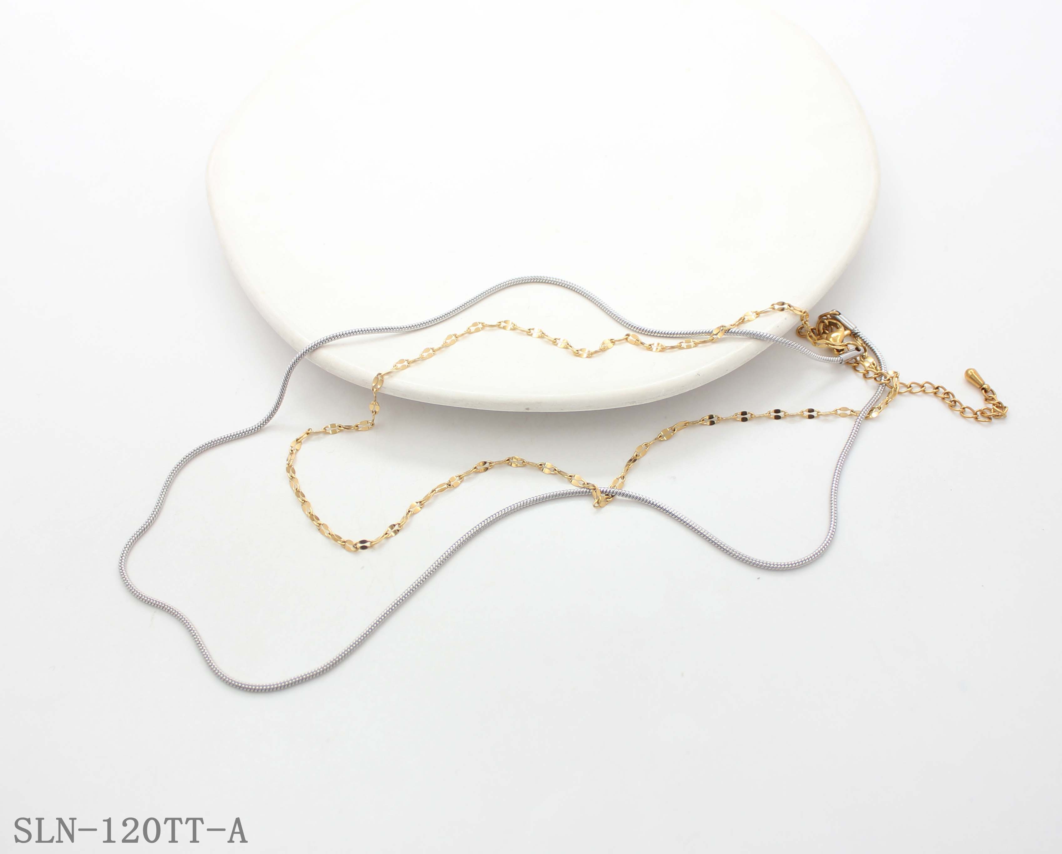 Two‑Tone Pre‑Stacked Glossy Oval Link & Fine Snake Chain Stainless Steel Dual‑Layer Everyday Necklace | Factory Direct Wholesale