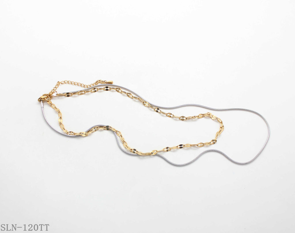 Two‑Tone Dual‑Layer Snake & Oval Link Vacuum Plated Stainless Steel Stacking Necklace | Factory Direct Wholesale