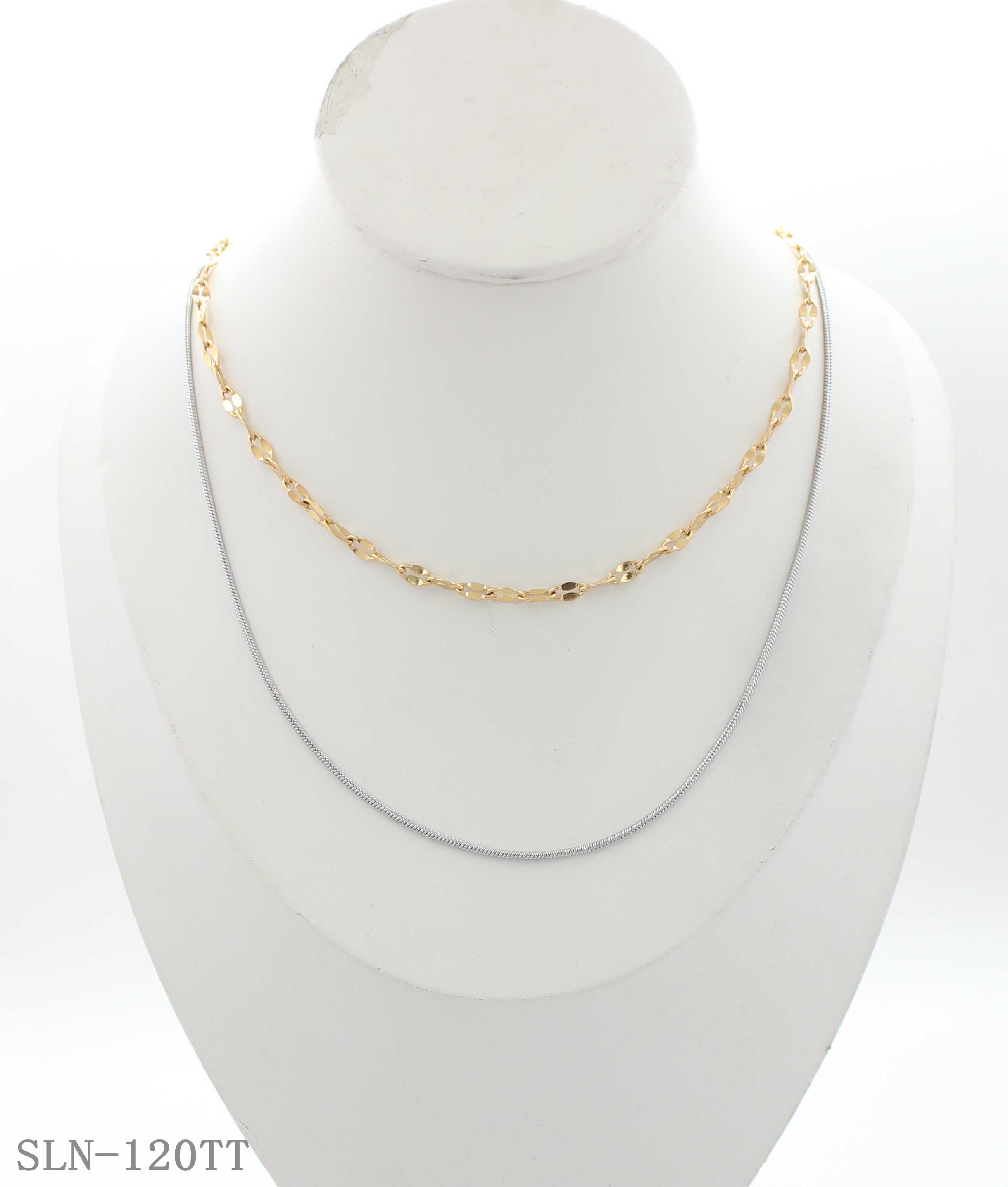 Two‑Tone Pre‑Stacked Glossy Oval Link & Fine Snake Chain Stainless Steel Dual‑Layer Everyday Necklace | Factory Direct Wholesale