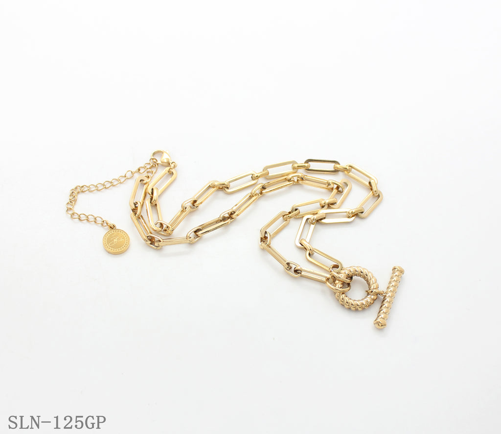 Equal‑Size Paperclip Chain Central Twisted‑Rope Textured OT‑Clasp Stainless Steel Minimalist Necklace | Factory Direct Wholesale
