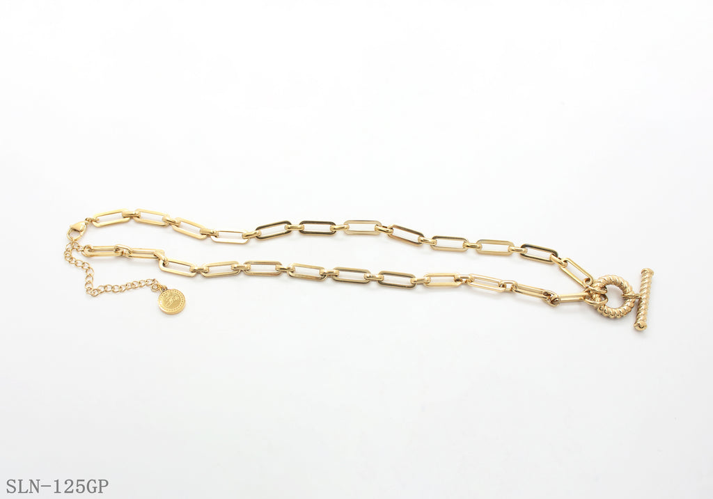 Equal‑Size Paperclip Chain Central Twisted‑Rope Textured OT‑Clasp Stainless Steel Minimalist Necklace | Factory Direct Wholesale